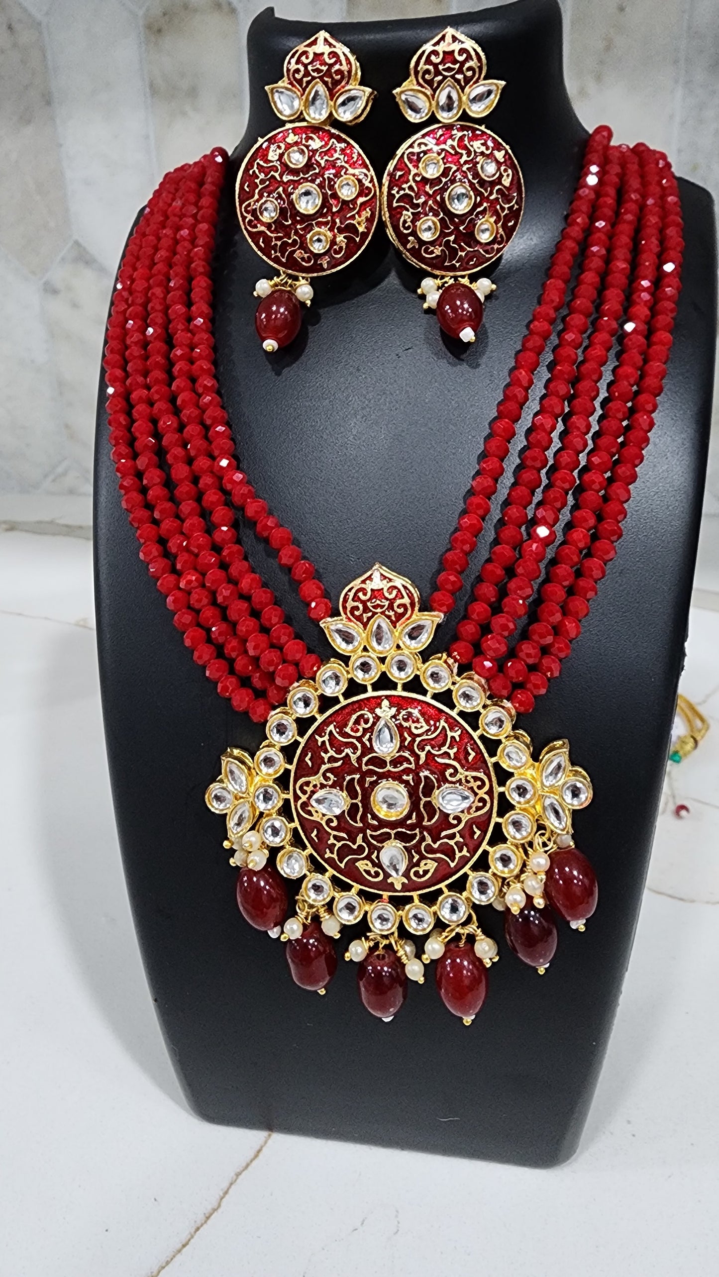 Red Necklace set with large Pendant