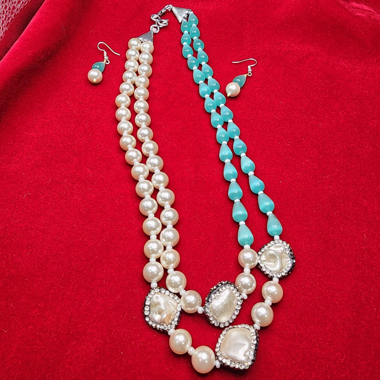 Dark Aqua Blue Faceted Beads Multi-Strand Necklace | Handmade Ethnic Layered Jewelry | Statement Gift for Her
