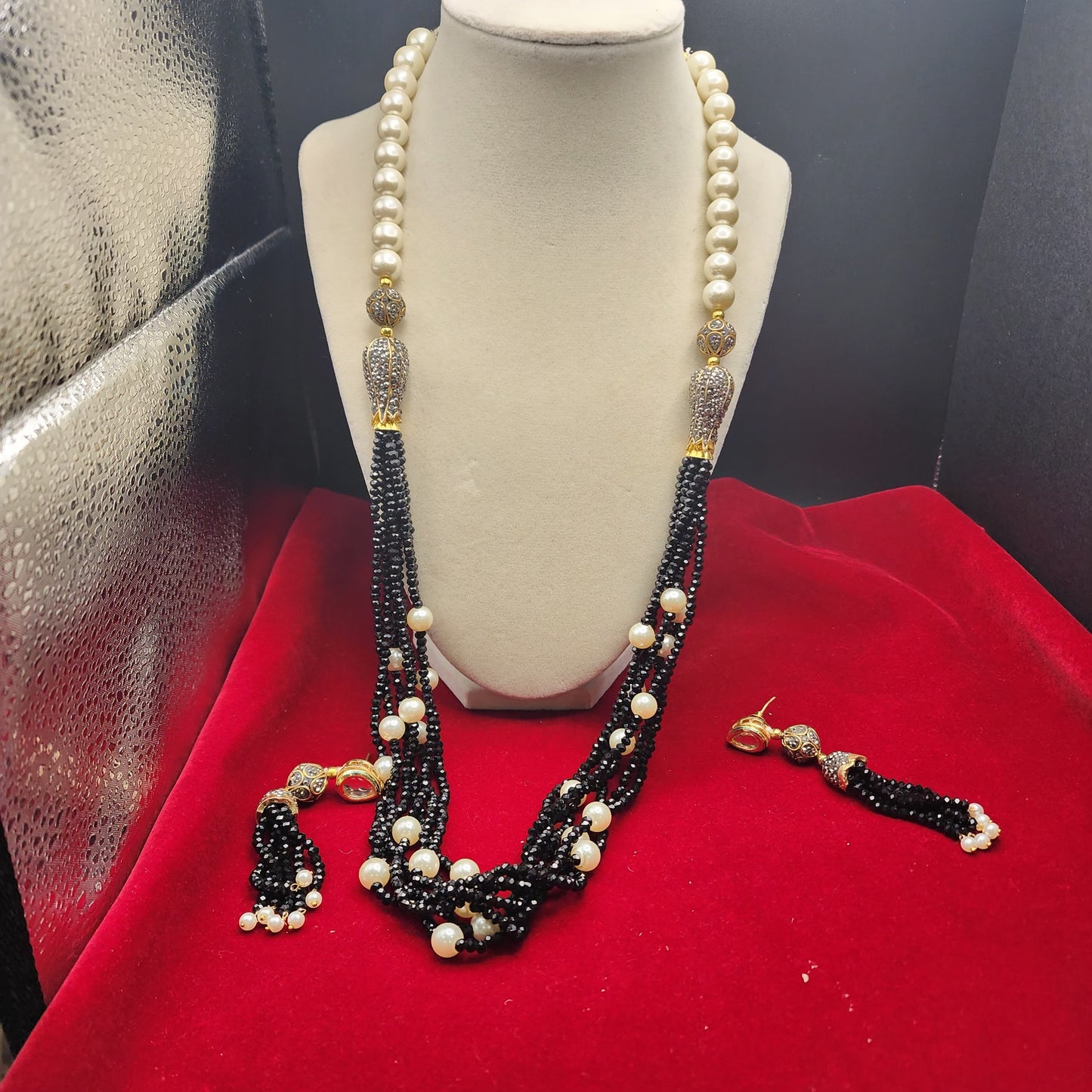 Regal Multi-Strand Beaded Pearl Necklace Set – Red & Black Variants| Best Seller| Exquisite| Statement Necklace|Gift for Her|Anniversary
