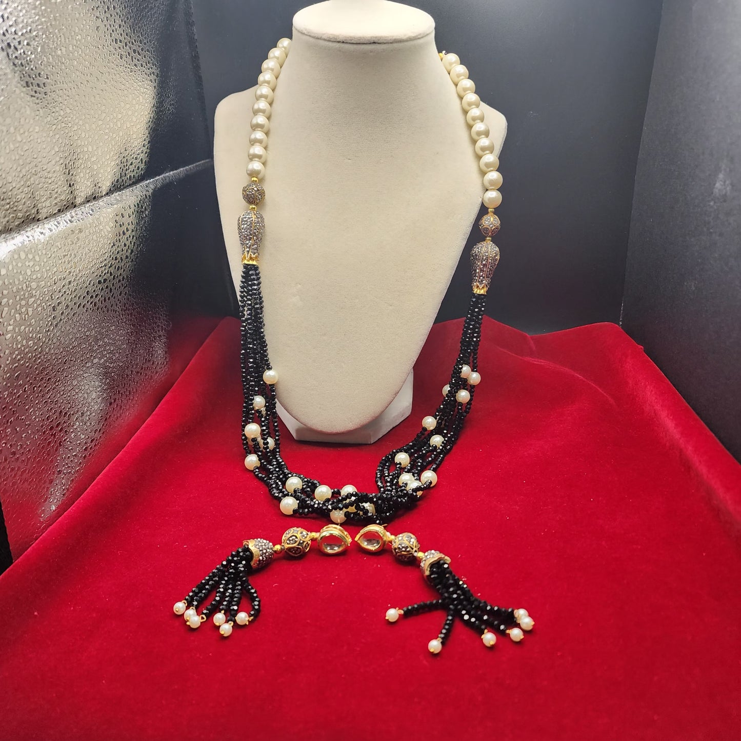 Regal Multi-Strand Beaded Pearl Necklace Set – Red & Black Variants| Best Seller| Exquisite| Statement Necklace|Gift for Her|Anniversary