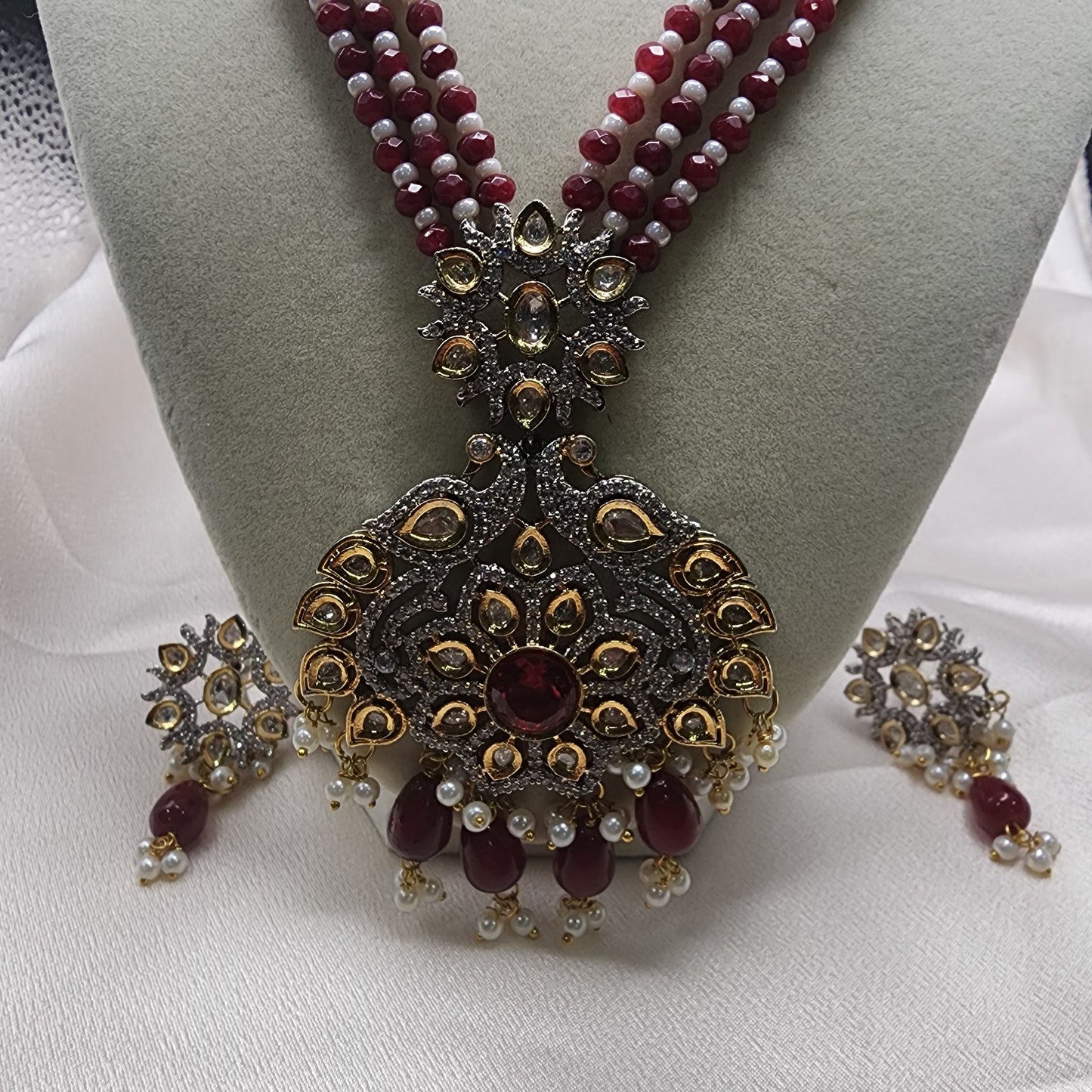 Regal Red Beaded Antique Pendant Necklace Set with Earrings |Best Seller |Exquisite Indian Jewelry set Birthday Gift |Wedding |Anniversary