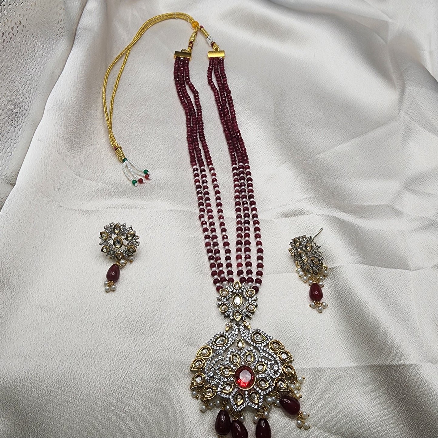 Regal Red Beaded Antique Pendant Necklace Set with Earrings |Best Seller |Exquisite Indian Jewelry set Birthday Gift |Wedding |Anniversary