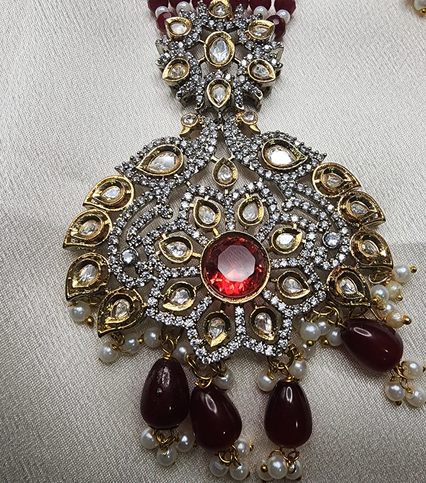 Regal Red Beaded Antique Pendant Necklace Set with Earrings |Best Seller |Exquisite Indian Jewelry set Birthday Gift |Wedding |Anniversary