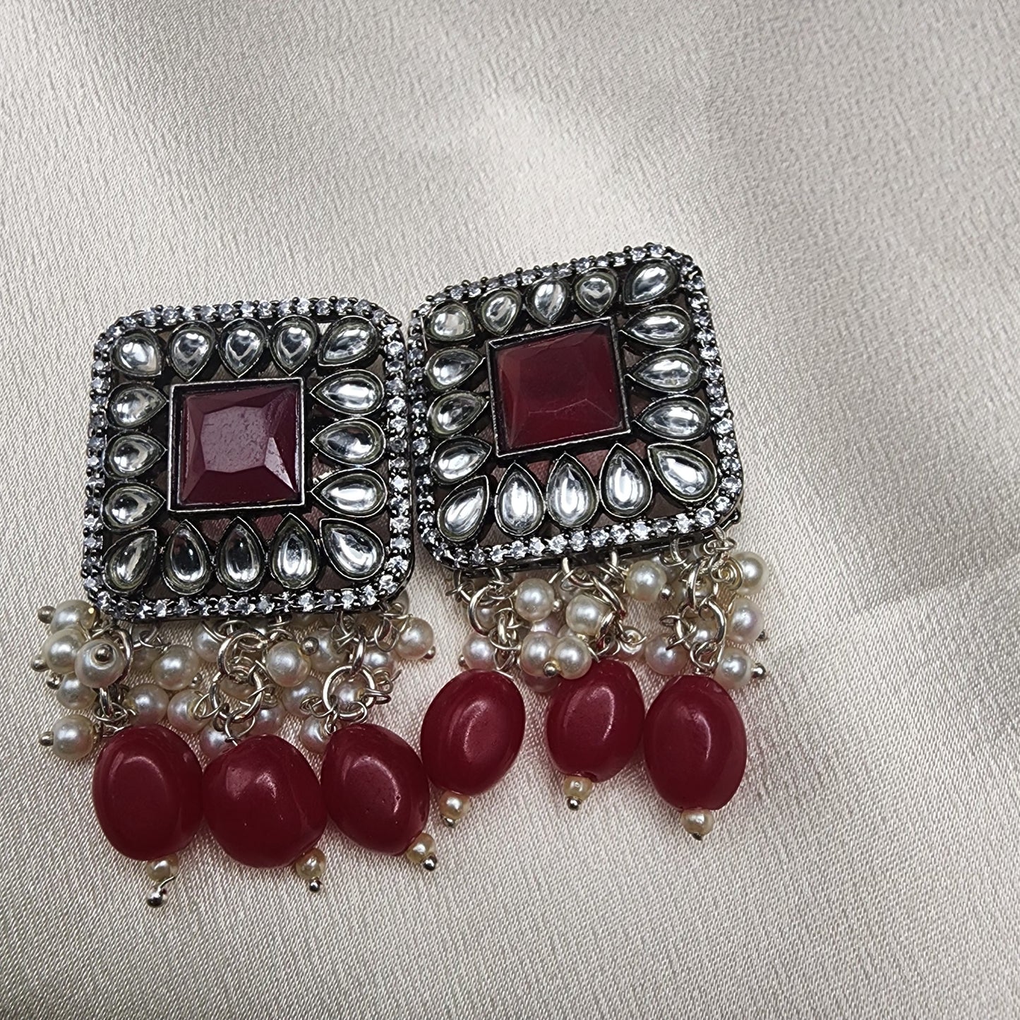 Regal Red Beaded Kundan Choker Set with Floral Motifs and Matching Earrings|Best Seller|Anniversary|Wedding Gift