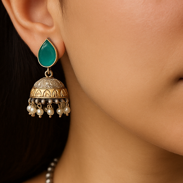 Antique Finish Necklace Set with Jhumka Earrings – Ethnic Pendant Jewelry – Pink, Teal, Orange Variants – Festival & Wedding Wear
