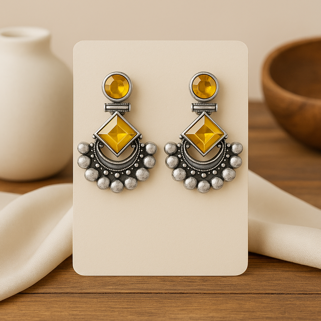 Title: Green Oxidized Silver Earrings with Stone Accents - Crescent Moon Design (Copy)