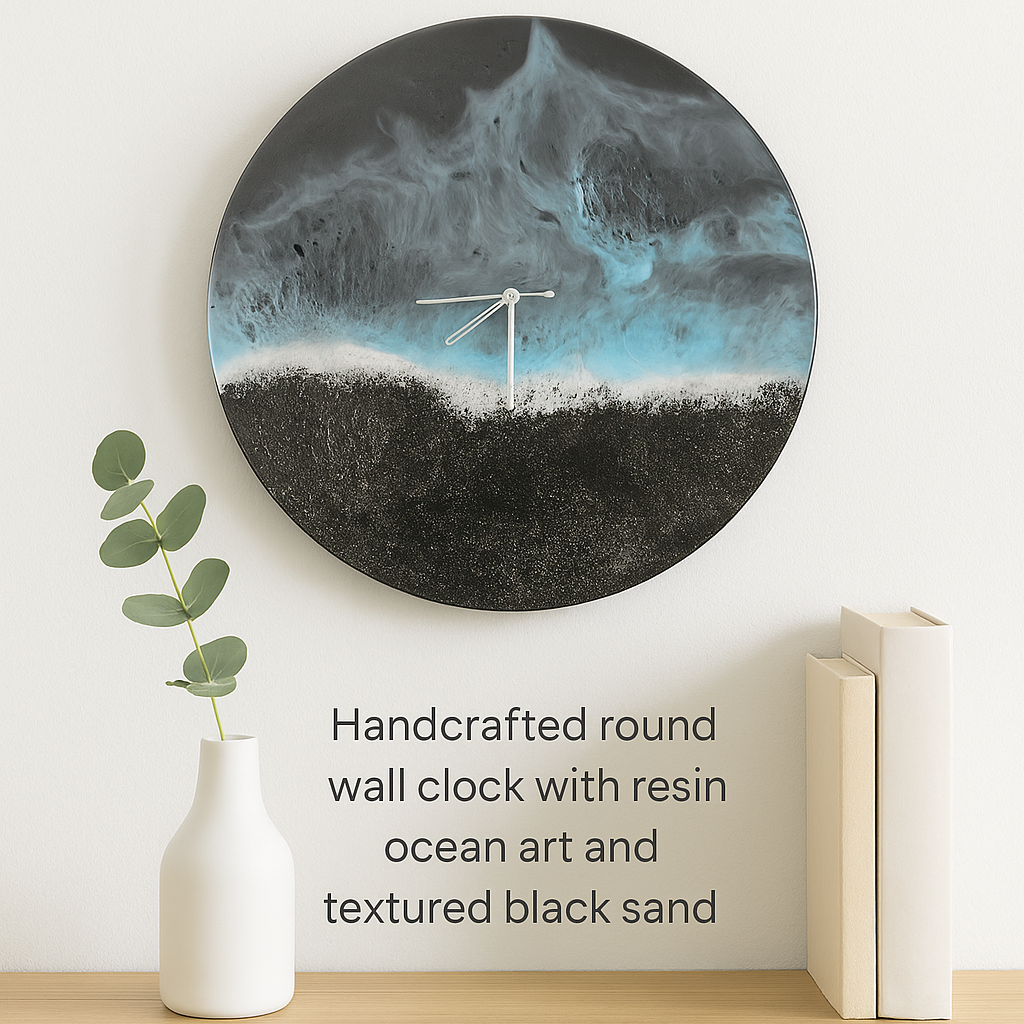 Ocean Wave-Inspired Resin Wall Clock – Handmade Coastal Art Timepiece