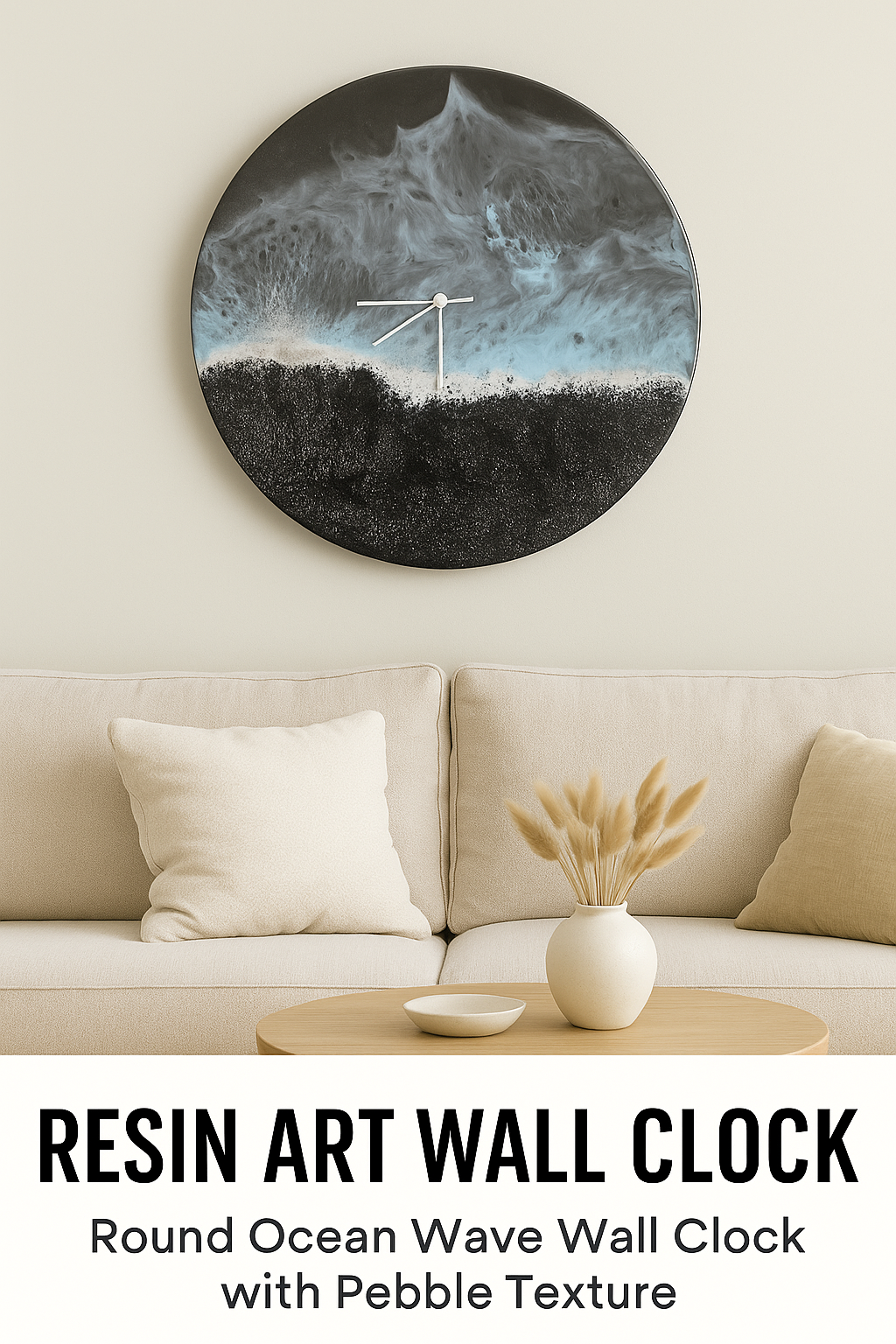 Ocean Wave-Inspired Resin Wall Clock – Handmade Coastal Art Timepiece