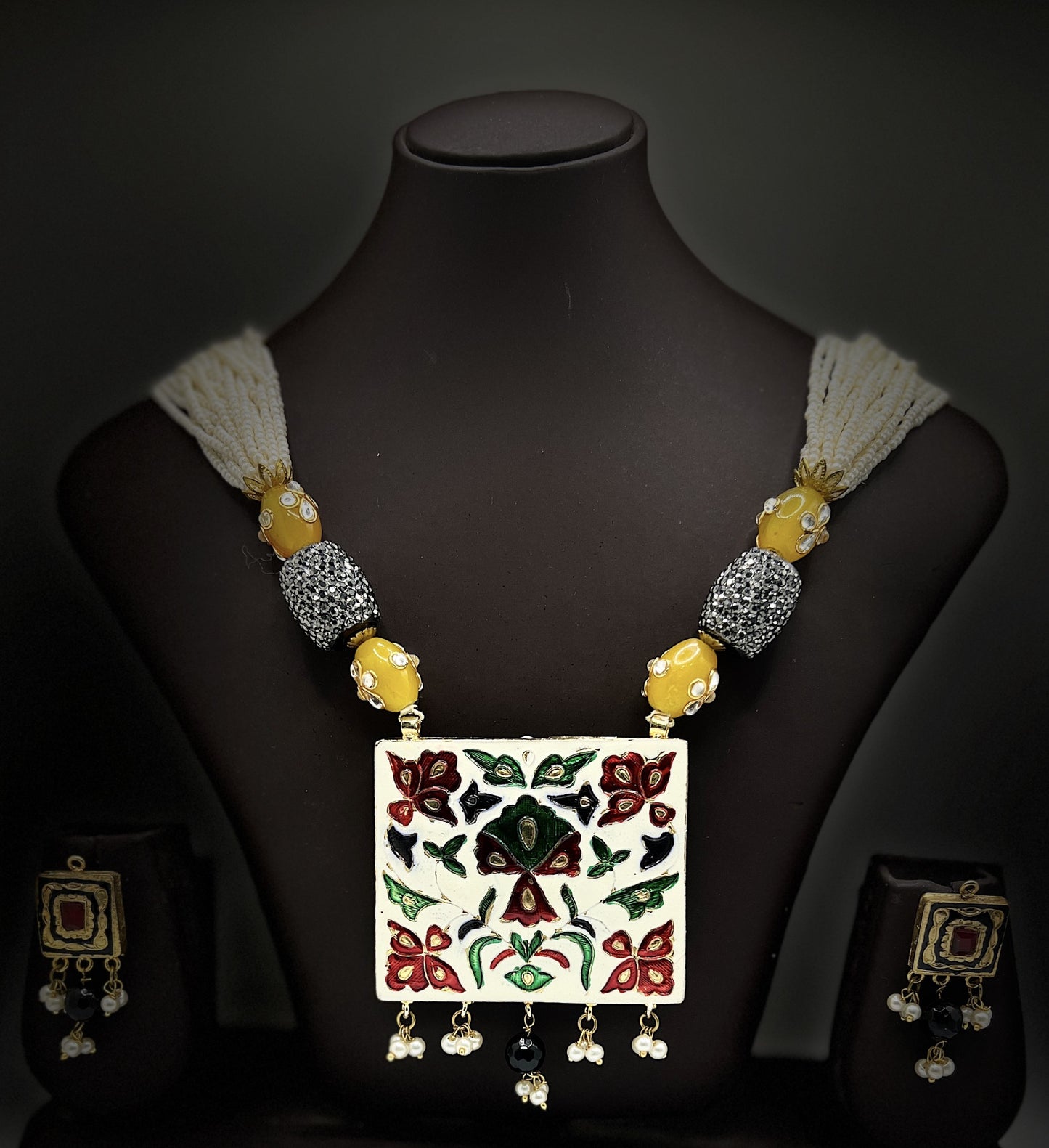 Reversible Navratna Necklace Set with Meenakari Enamel – Traditional Temple Jewelry for Weddings & Festivals