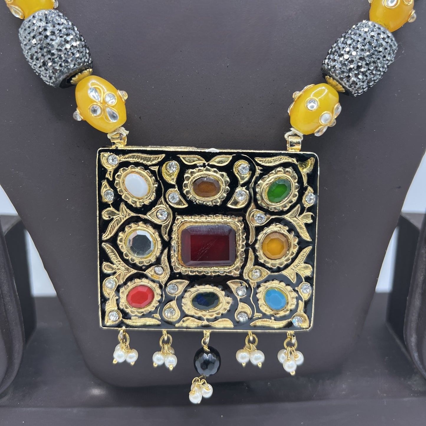 Reversible Navratna Necklace Set with Meenakari Enamel – Traditional Temple Jewelry for Weddings & Festivals