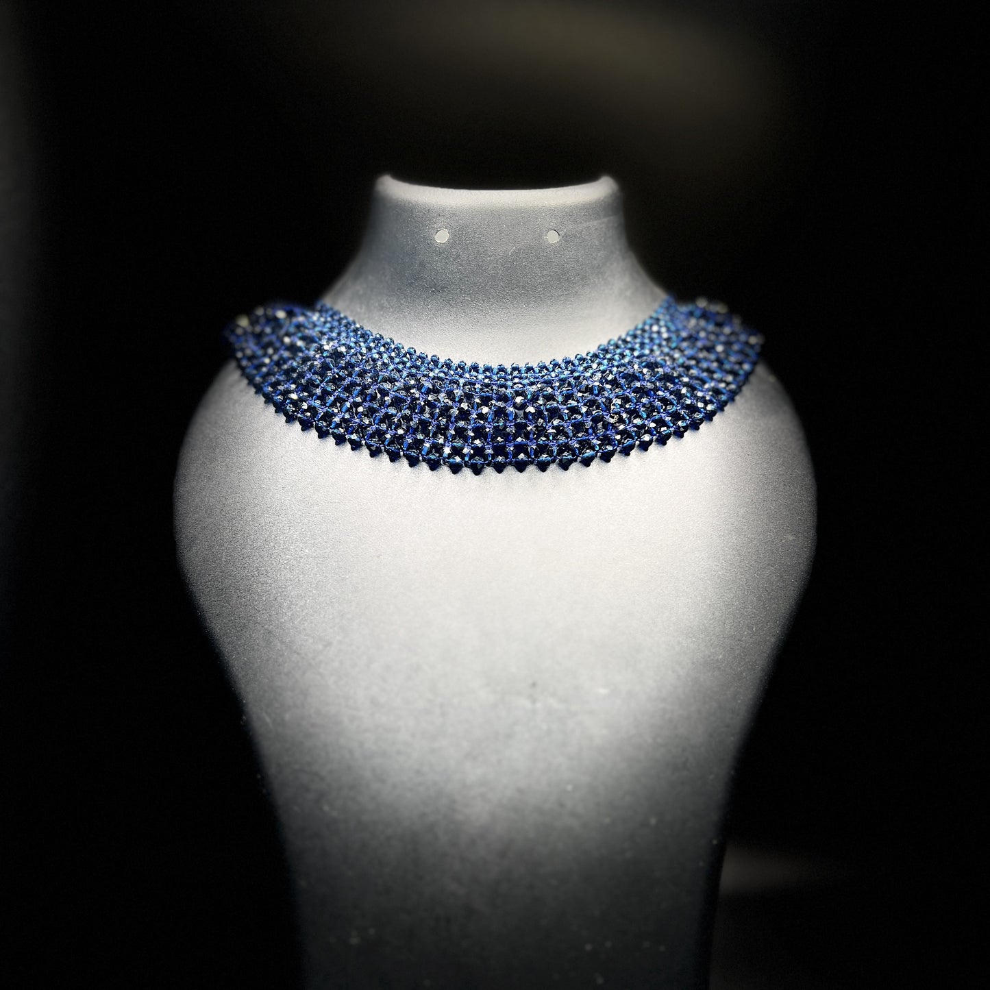 Royal Blue Crystal Collar Choker | Statement Rhinestone Wide Necklace | Fashion Gala Jewelry