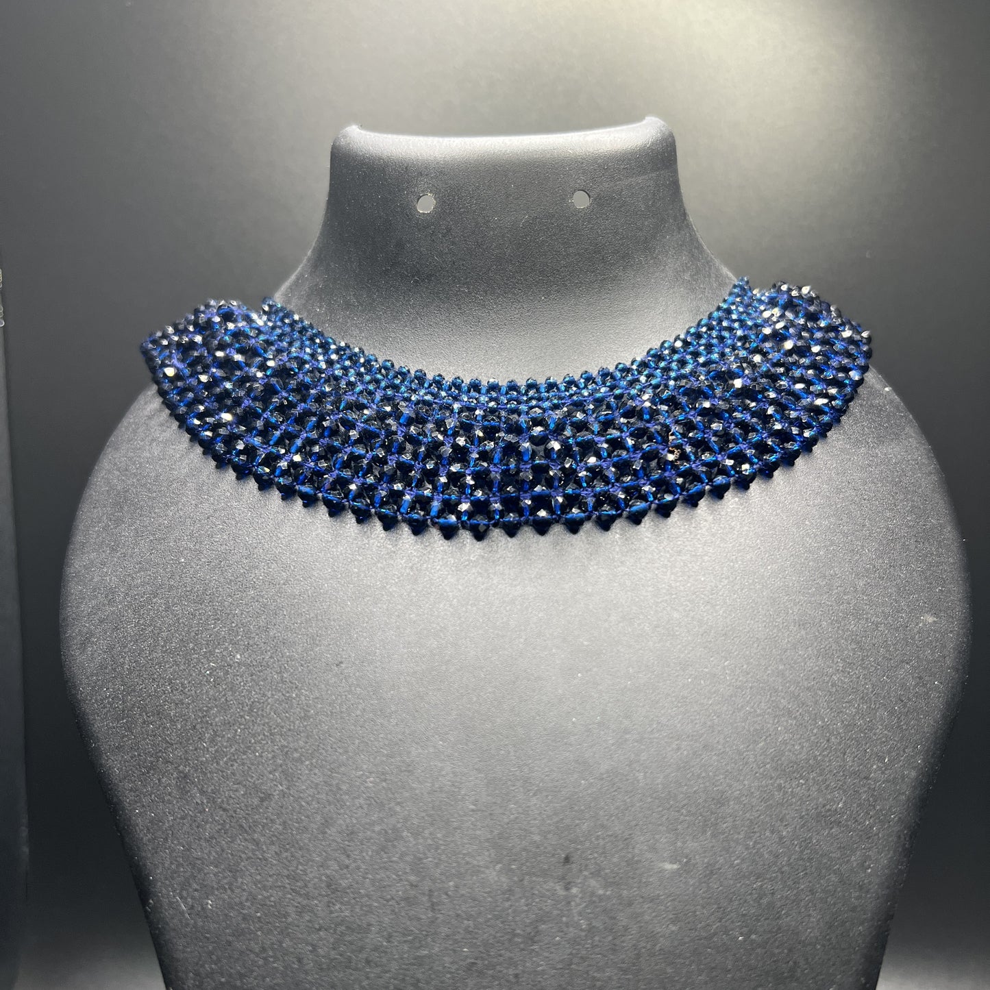 Royal Blue Crystal Collar Choker | Statement Rhinestone Wide Necklace | Fashion Gala Jewelry