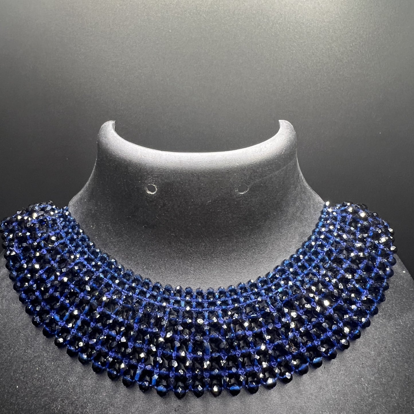Royal Blue Crystal Collar Choker | Statement Rhinestone Wide Necklace | Fashion Gala Jewelry