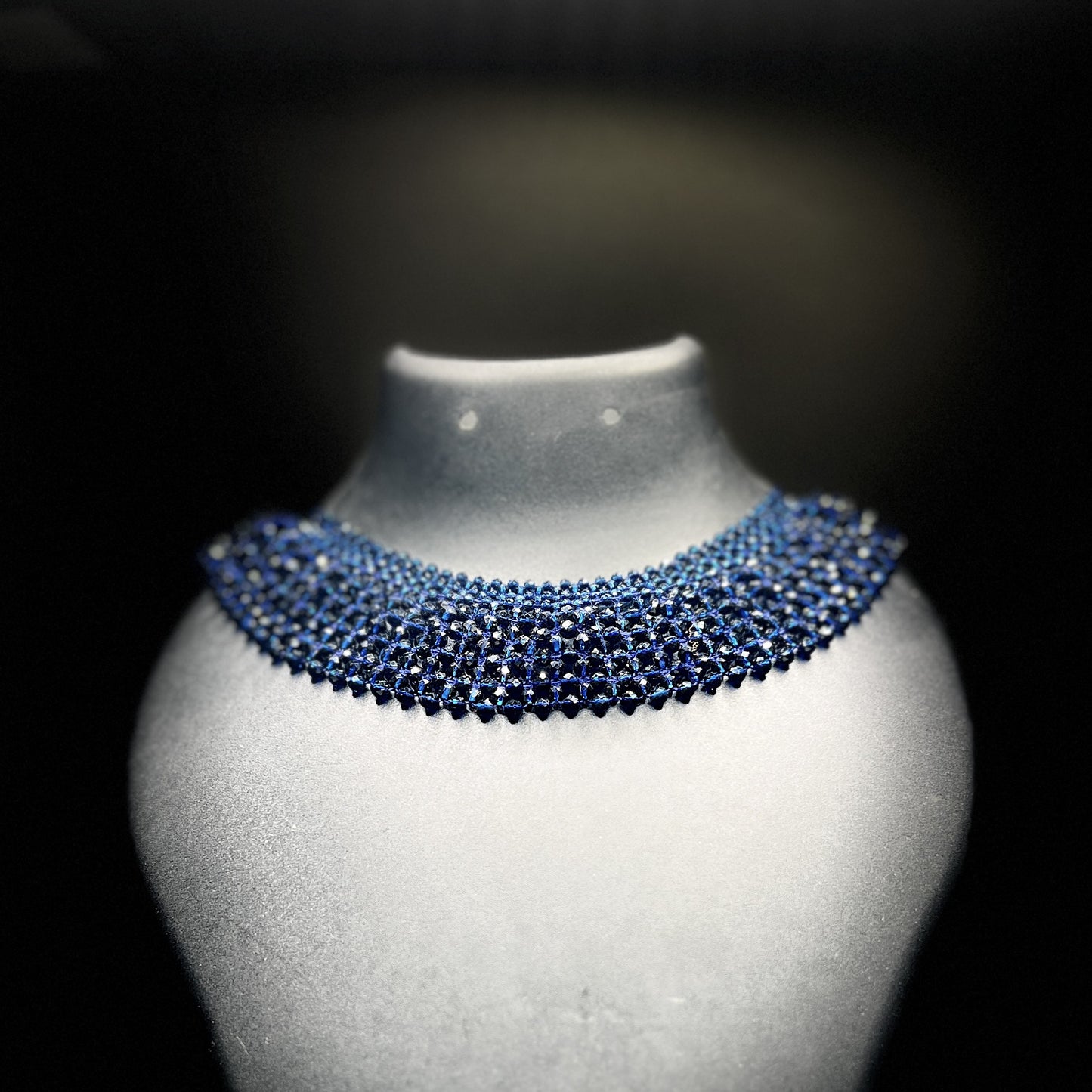 Royal Blue Crystal Collar Choker | Statement Rhinestone Wide Necklace | Fashion Gala Jewelry