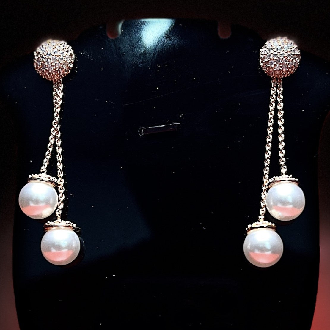 Glamorous Pearl Drop Pendant & Earrings Set – Crystal Ball Design with Dangling Chains