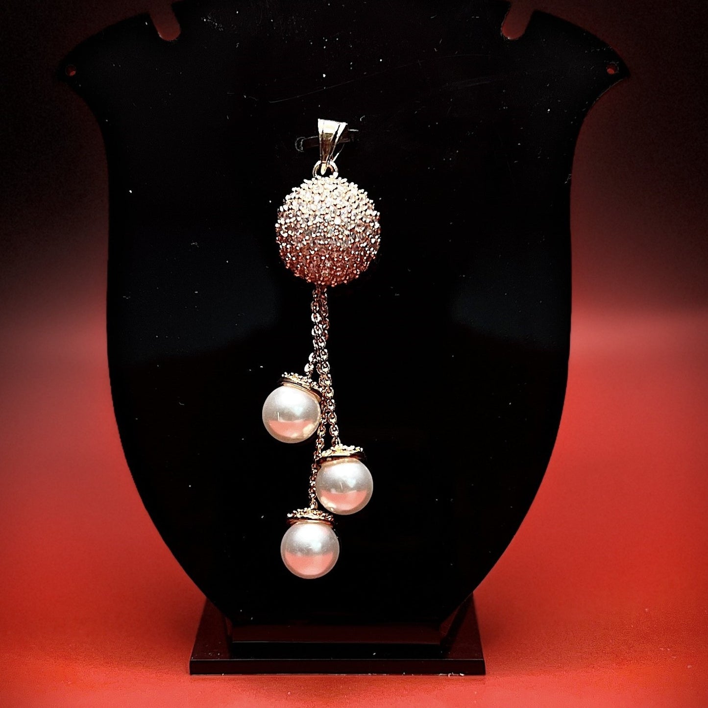 Glamorous Pearl Drop Pendant & Earrings Set – Crystal Ball Design with Dangling Chains