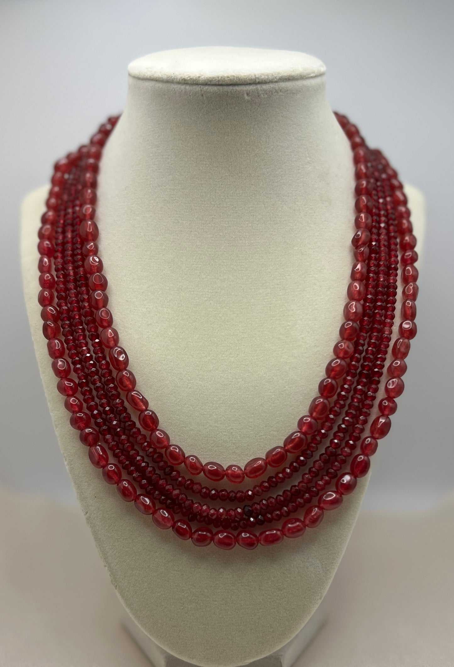 Handmade Deep Red Multi-Strand Beaded Necklace | Layered Ethnic Necklace | Statement Jewelry | Wedding Guest Jewelry | Festive Indian Jewelry