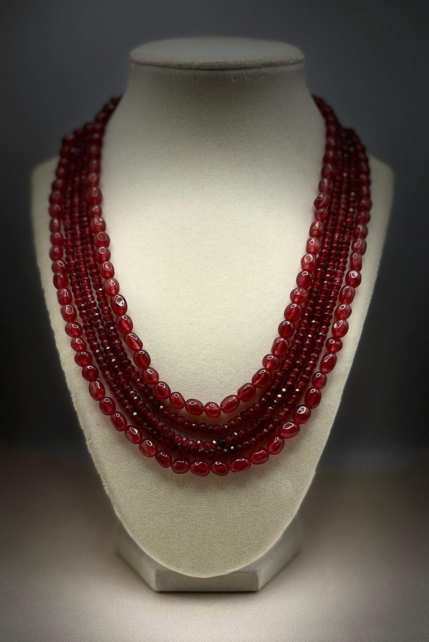 Handmade Deep Red Multi-Strand Beaded Necklace | Layered Ethnic Necklace | Statement Jewelry | Wedding Guest Jewelry | Festive Indian Jewelry