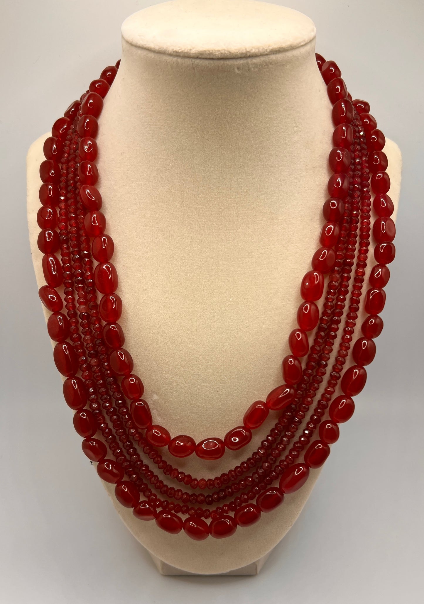 Handmade Deep Red Multi-Strand Beaded Necklace | Layered Ethnic Necklace | Statement Jewelry | Wedding Guest Jewelry | Festive Indian Jewelry