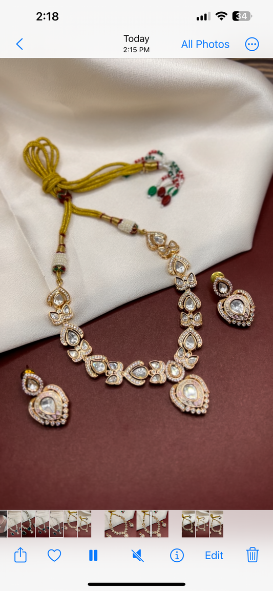 Exquisite Polki Diamond and Emerald Choker Necklace Set