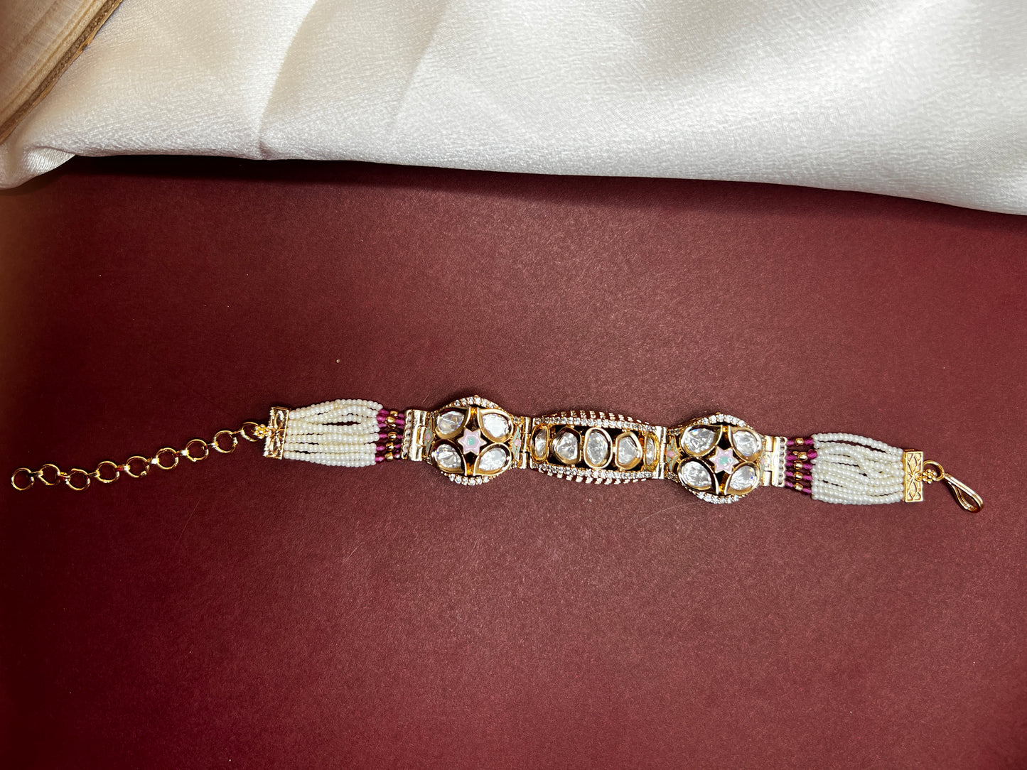 Stunning Polki Diamond Bangle Bracelet in Open Cuff Design