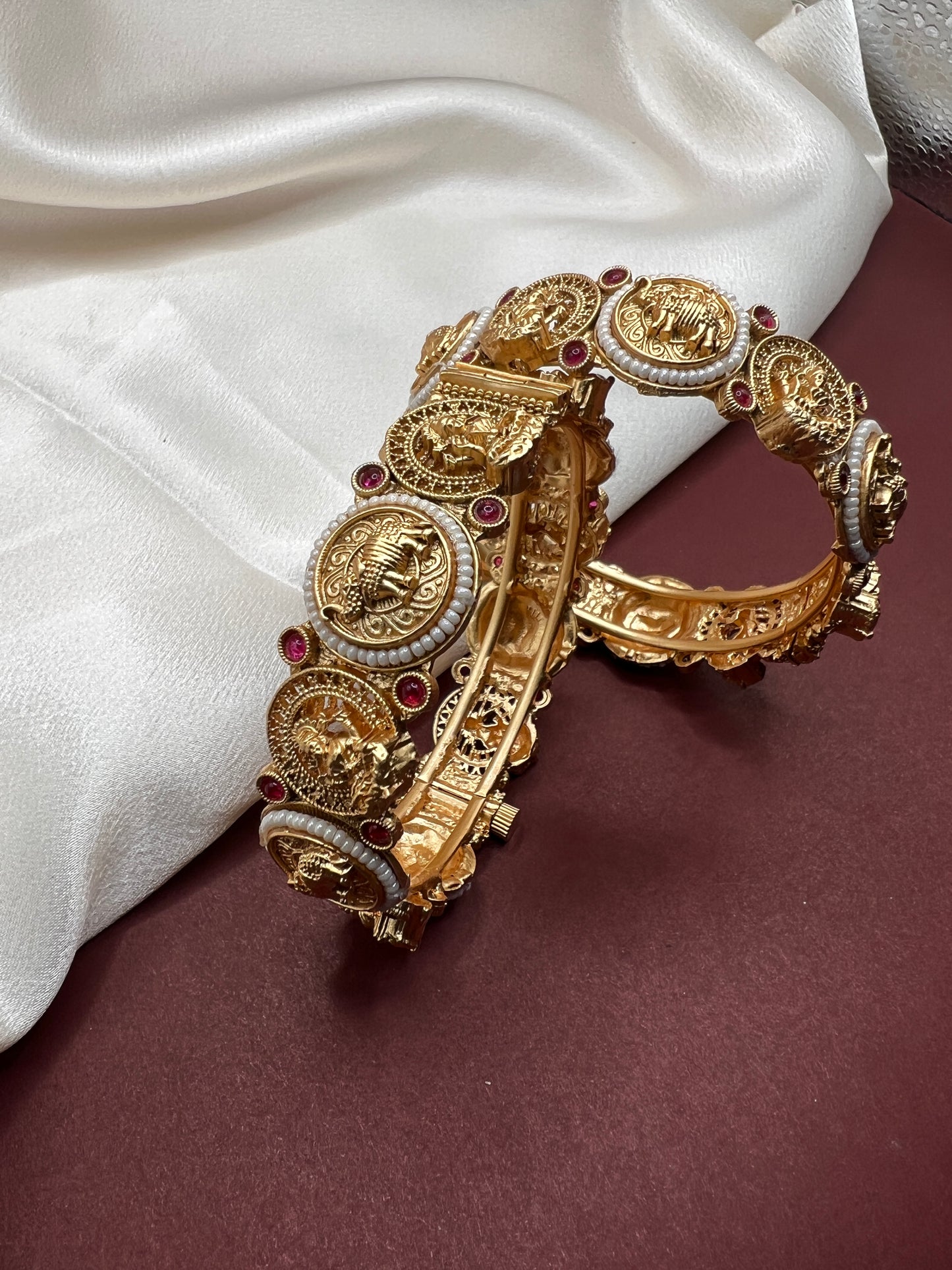 Antique Gold-Tone Temple Bangle Bracelet