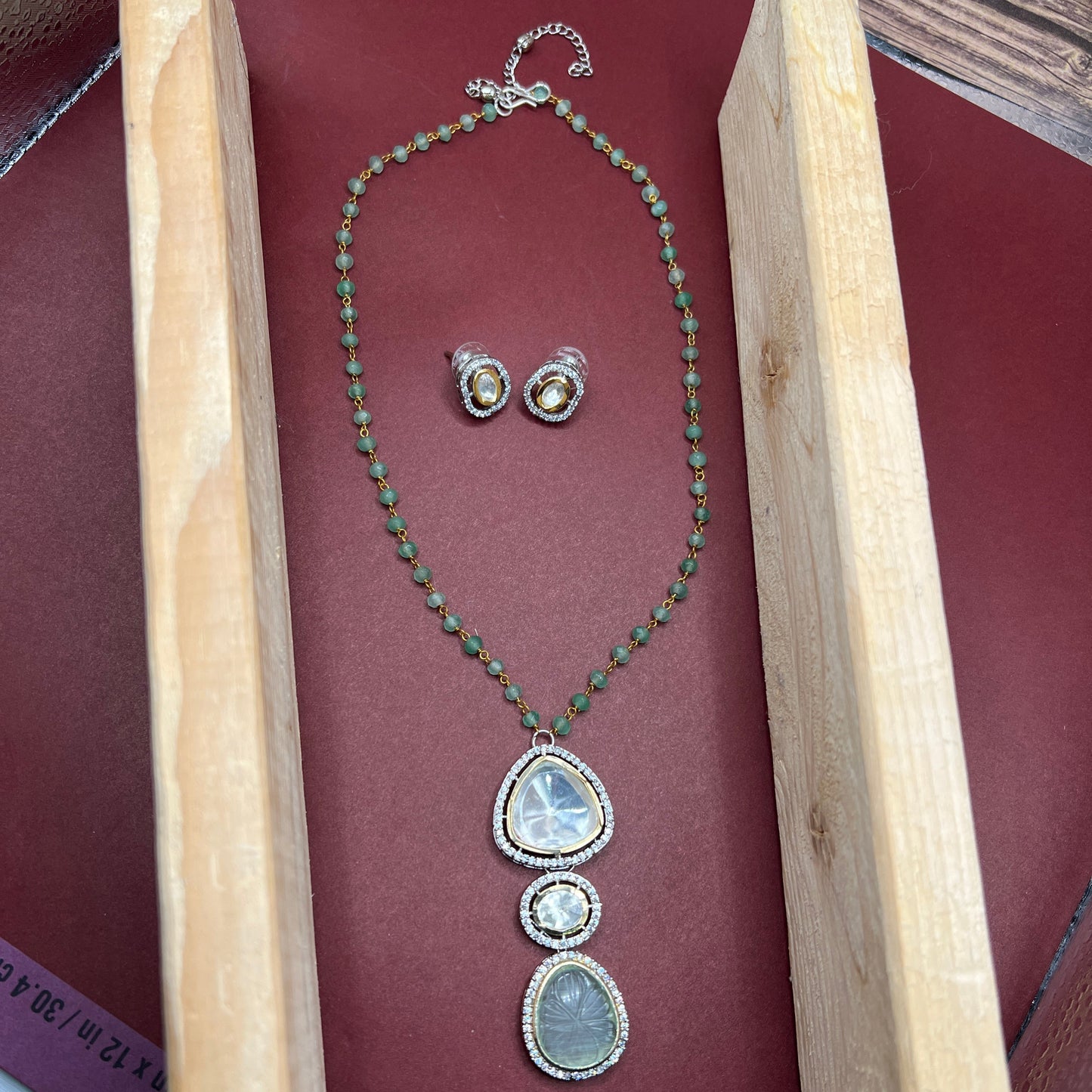 Elegant Polki Diamond and Emerald Beaded Necklace Set