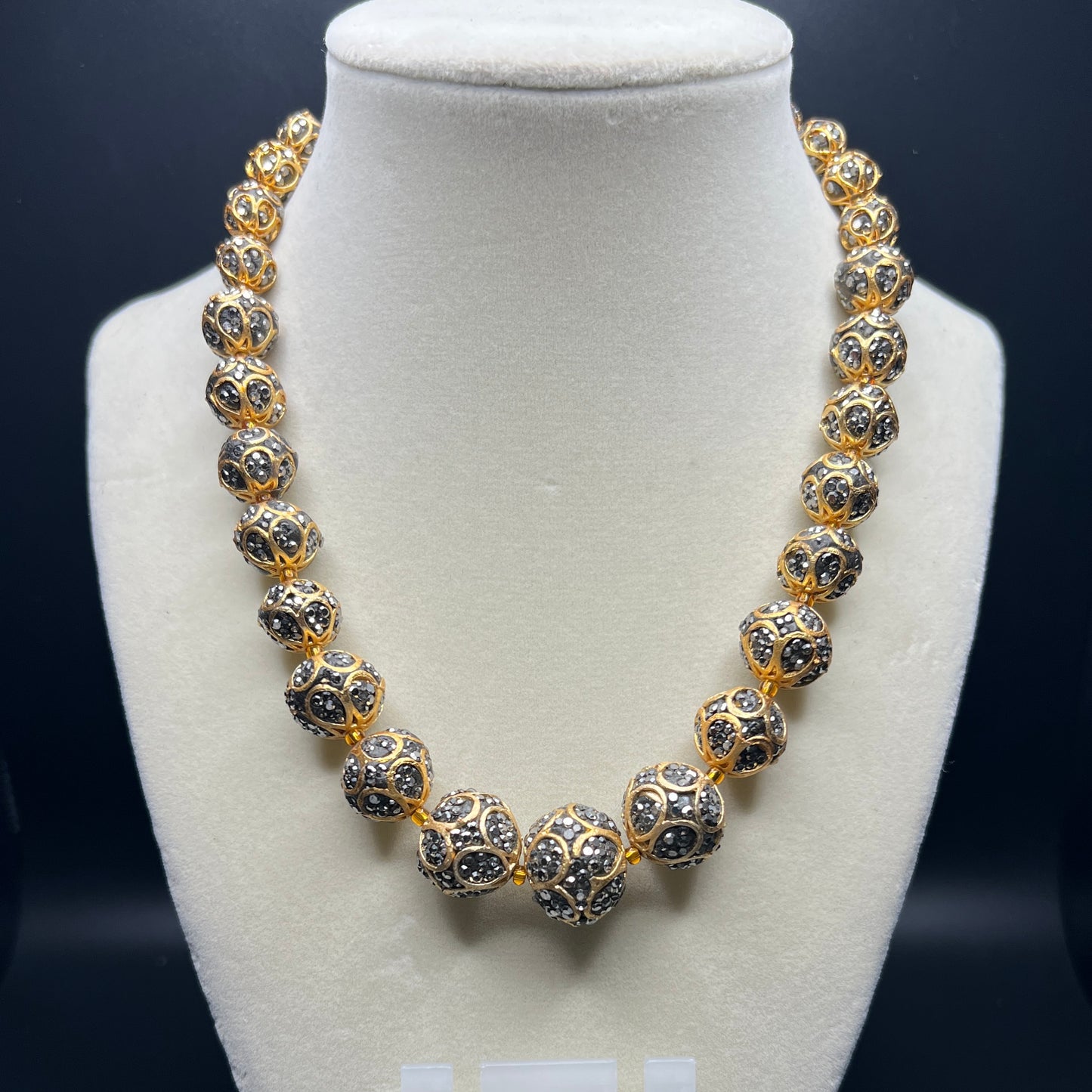 Statement Gold Ball Necklace Set, Crystal Embellished, Matching Earrings