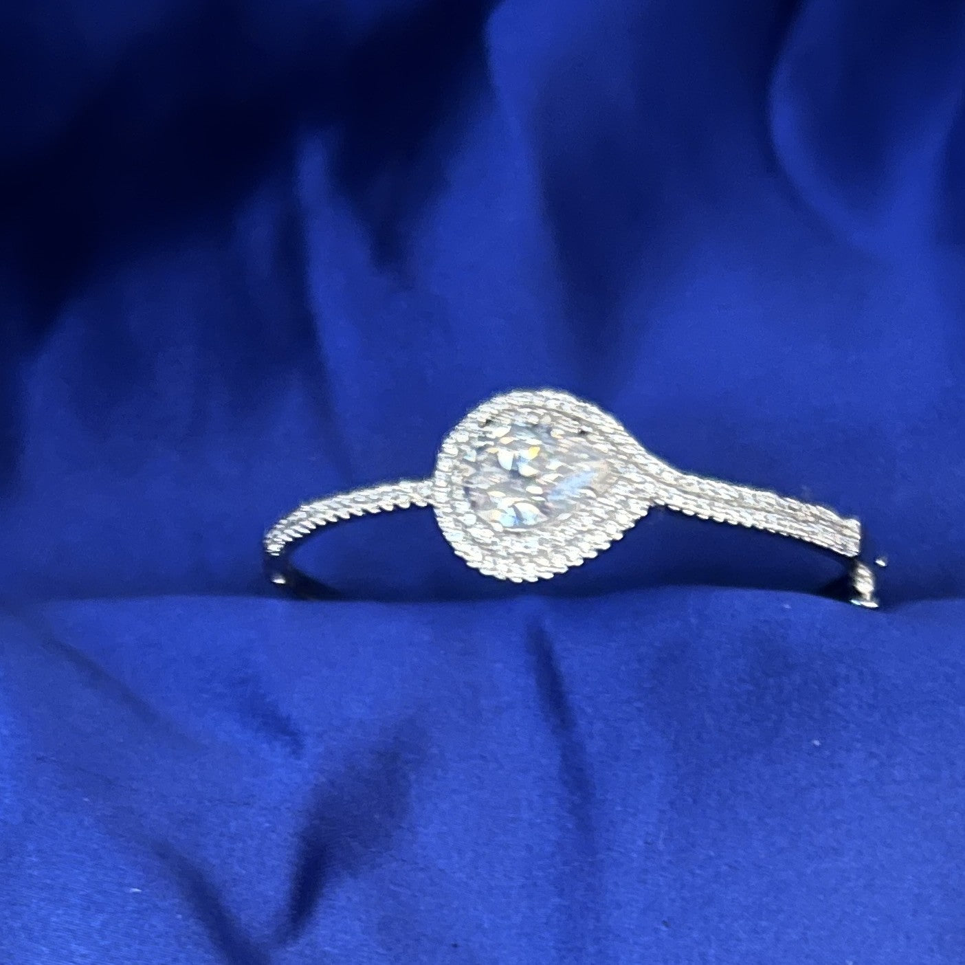 Oval Halo CZ Diamond Bangle Bracelet – Adjustable Statement Jewelry for Women