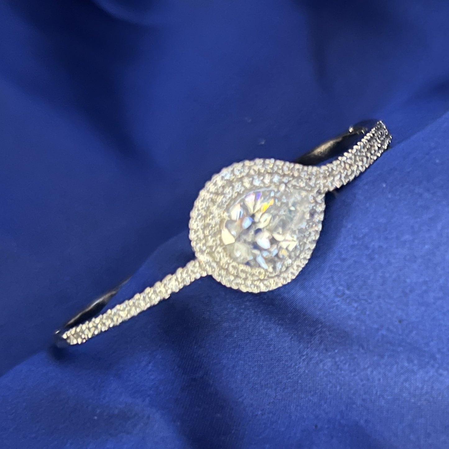 Oval Halo CZ Diamond Bangle Bracelet – Adjustable Statement Jewelry for Women