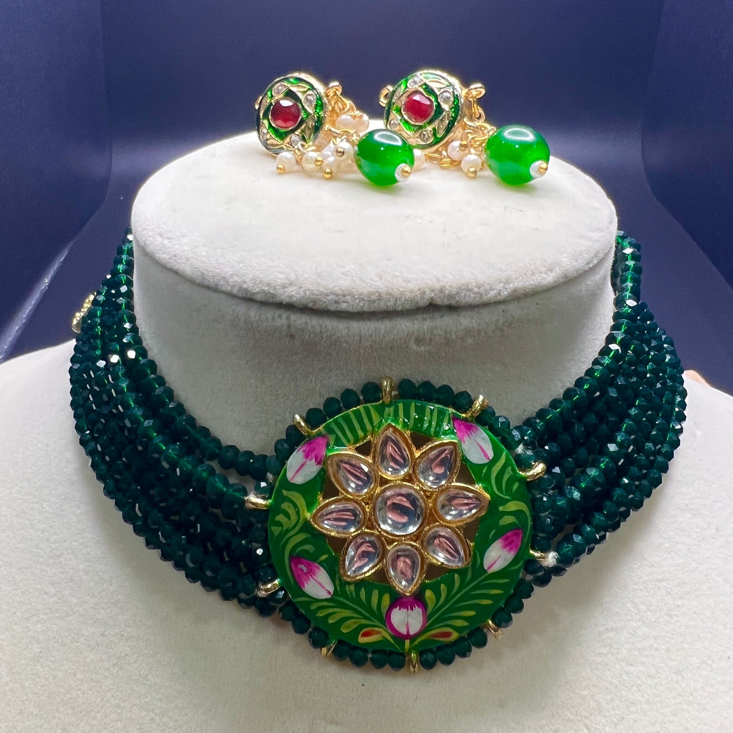 Green Meenakari Kundan Choker Necklace Set – Handmade Beaded Jewelry for Weddings, Festivals & Parties