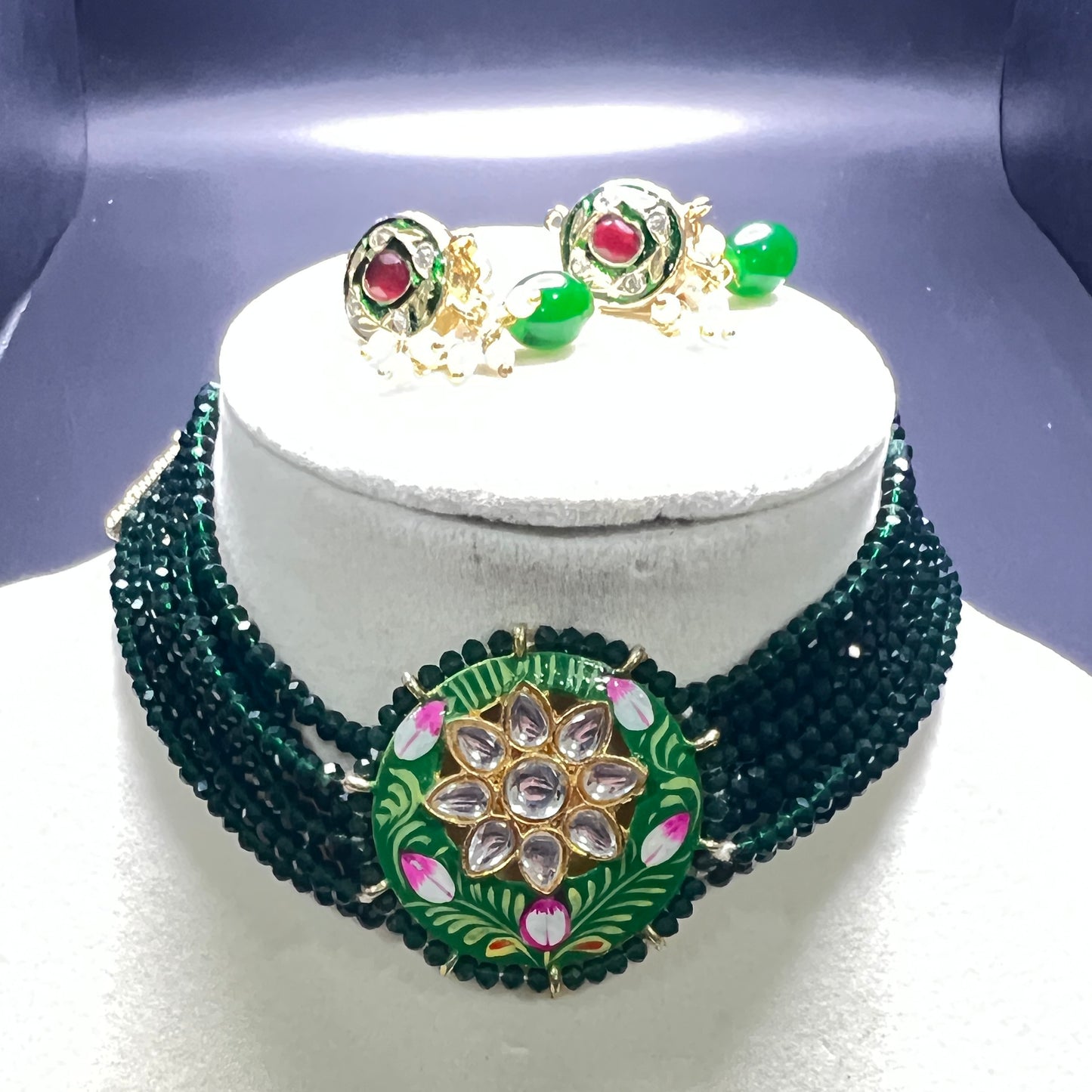 Green Meenakari Kundan Choker Necklace Set – Handmade Beaded Jewelry for Weddings, Festivals & Parties