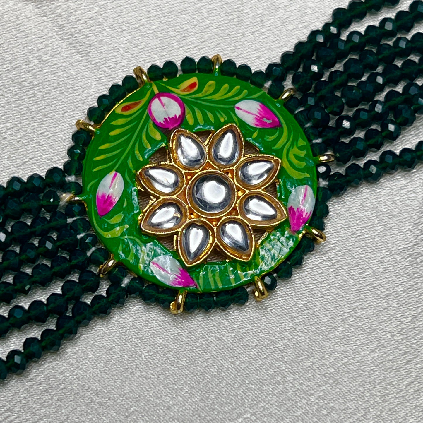 Green Meenakari Kundan Choker Necklace Set – Handmade Beaded Jewelry for Weddings, Festivals & Parties