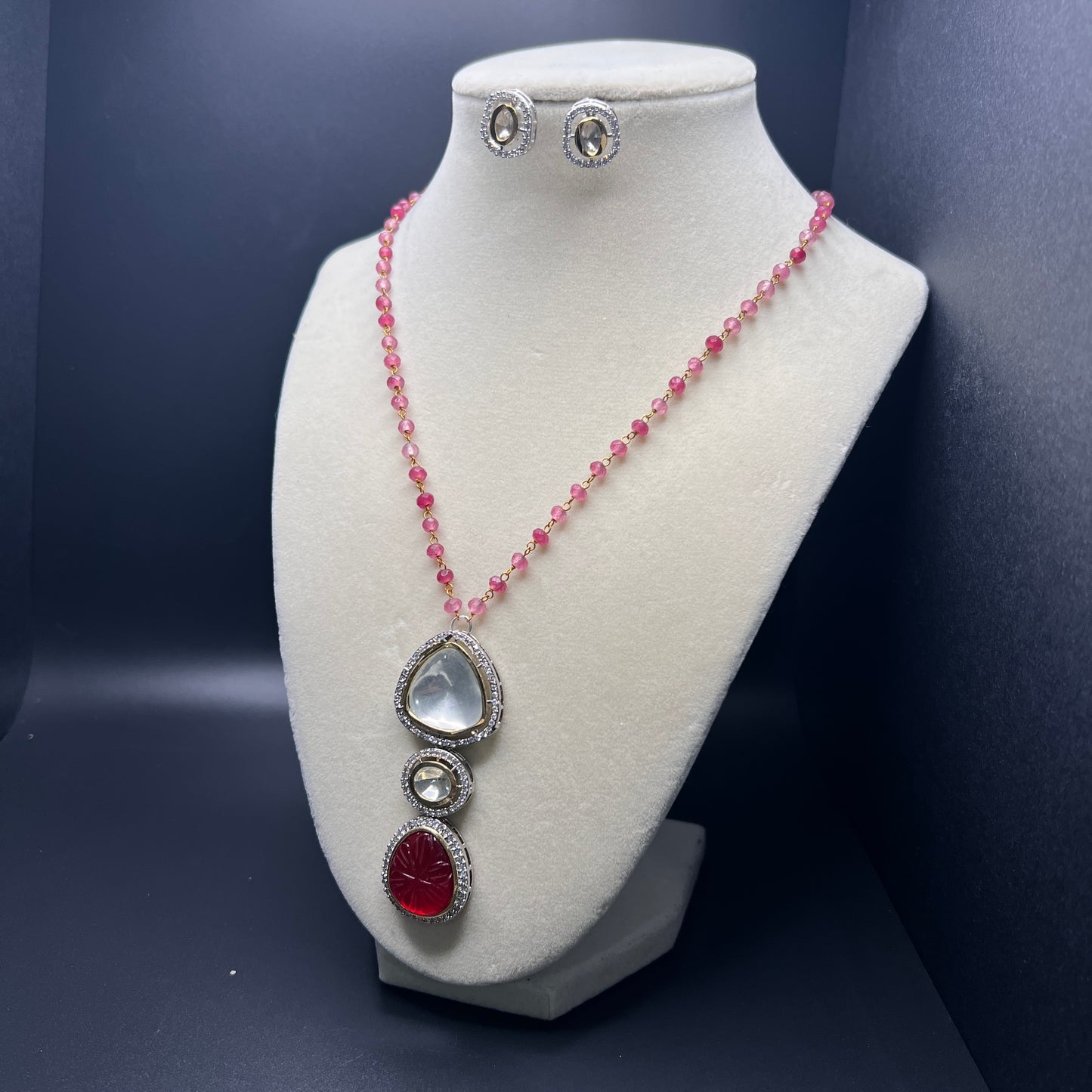 Triple Drop Pendant Necklace with Gemstone Carving |Best Seller |Gift for Her| Eloquent Gift of 2025
