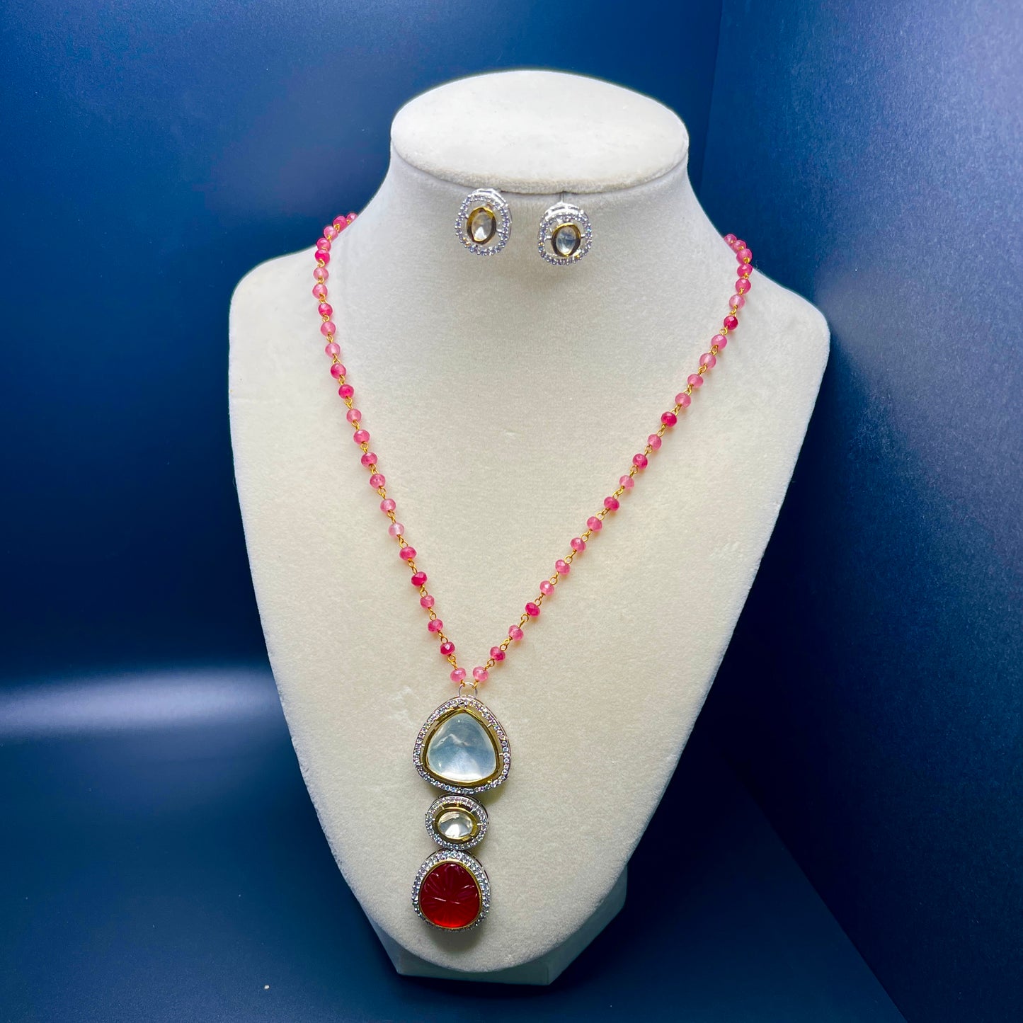 Triple Drop Pendant Necklace with Gemstone Carving |Best Seller |Gift for Her| Eloquent Gift of 2025