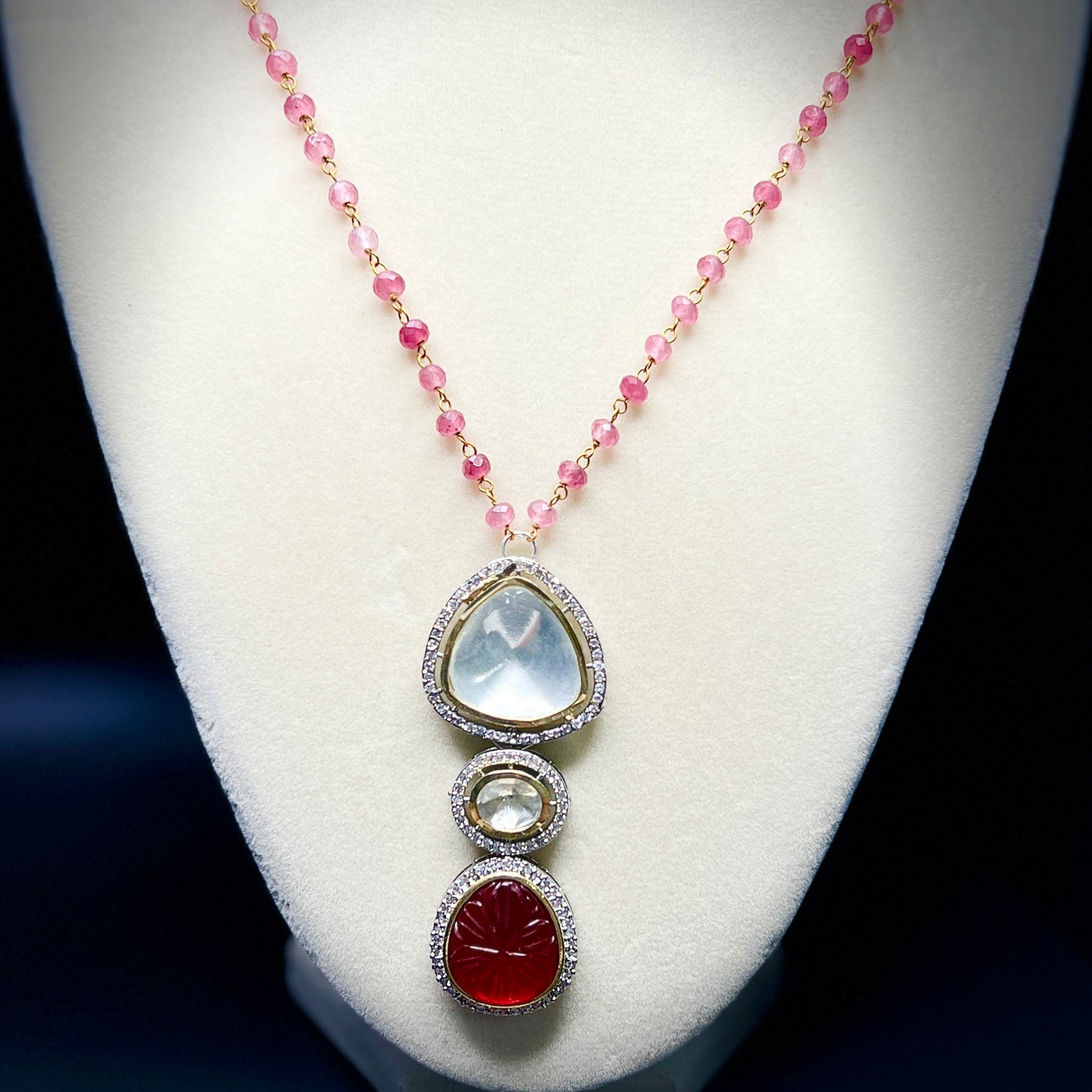 Triple Drop Pendant Necklace with Gemstone Carving |Best Seller |Gift for Her| Eloquent Gift of 2025