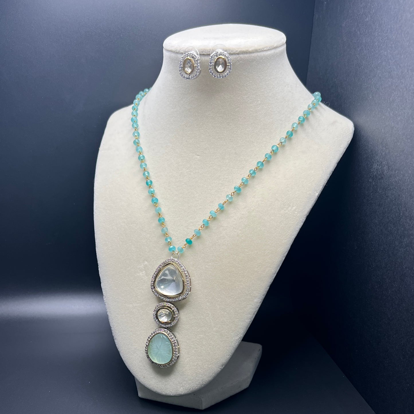 Triple Drop Pendant Necklace with Gemstone Carving |Best Seller |Gift for Her| Eloquent Gift of 2025