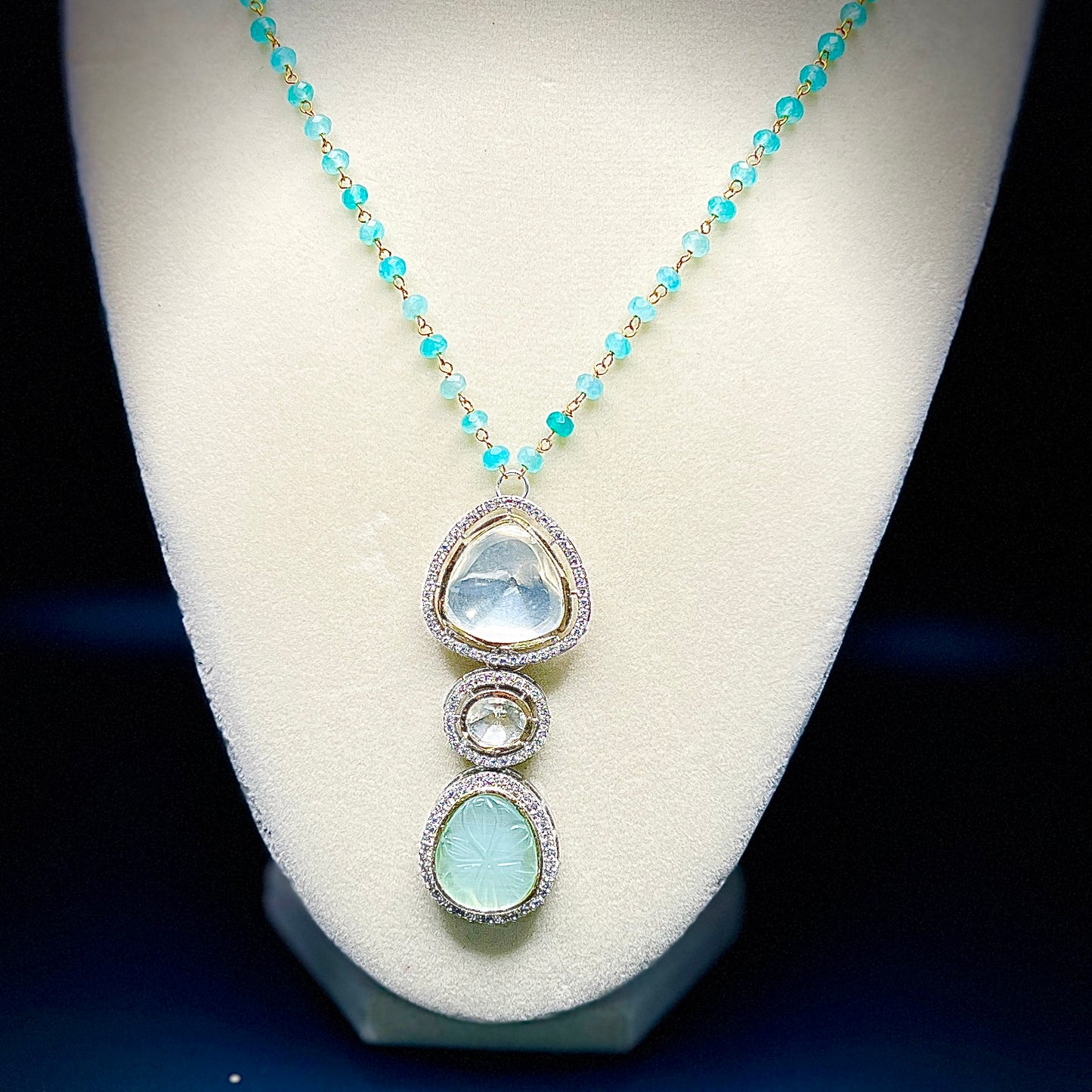 Triple Drop Pendant Necklace with Gemstone Carving |Best Seller |Gift for Her| Eloquent Gift of 2025