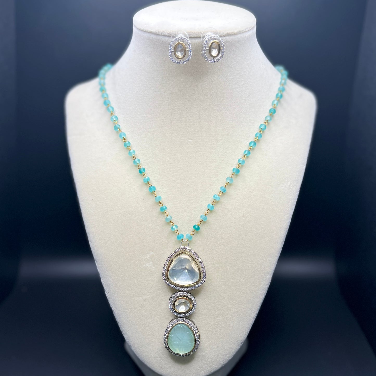 Triple Drop Pendant Necklace with Gemstone Carving |Best Seller |Gift for Her| Eloquent Gift of 2025