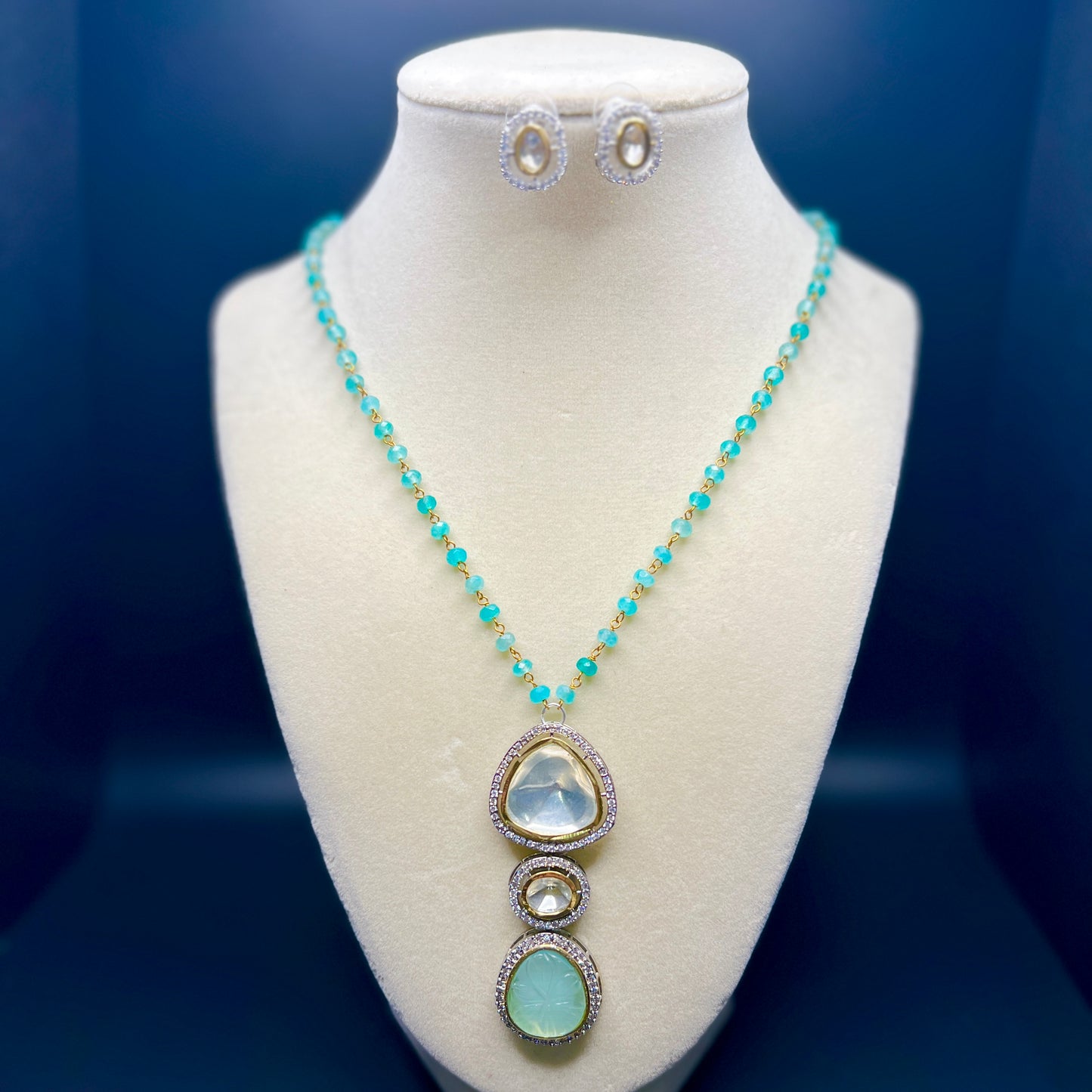 Triple Drop Pendant Necklace with Gemstone Carving |Best Seller |Gift for Her| Eloquent Gift of 2025