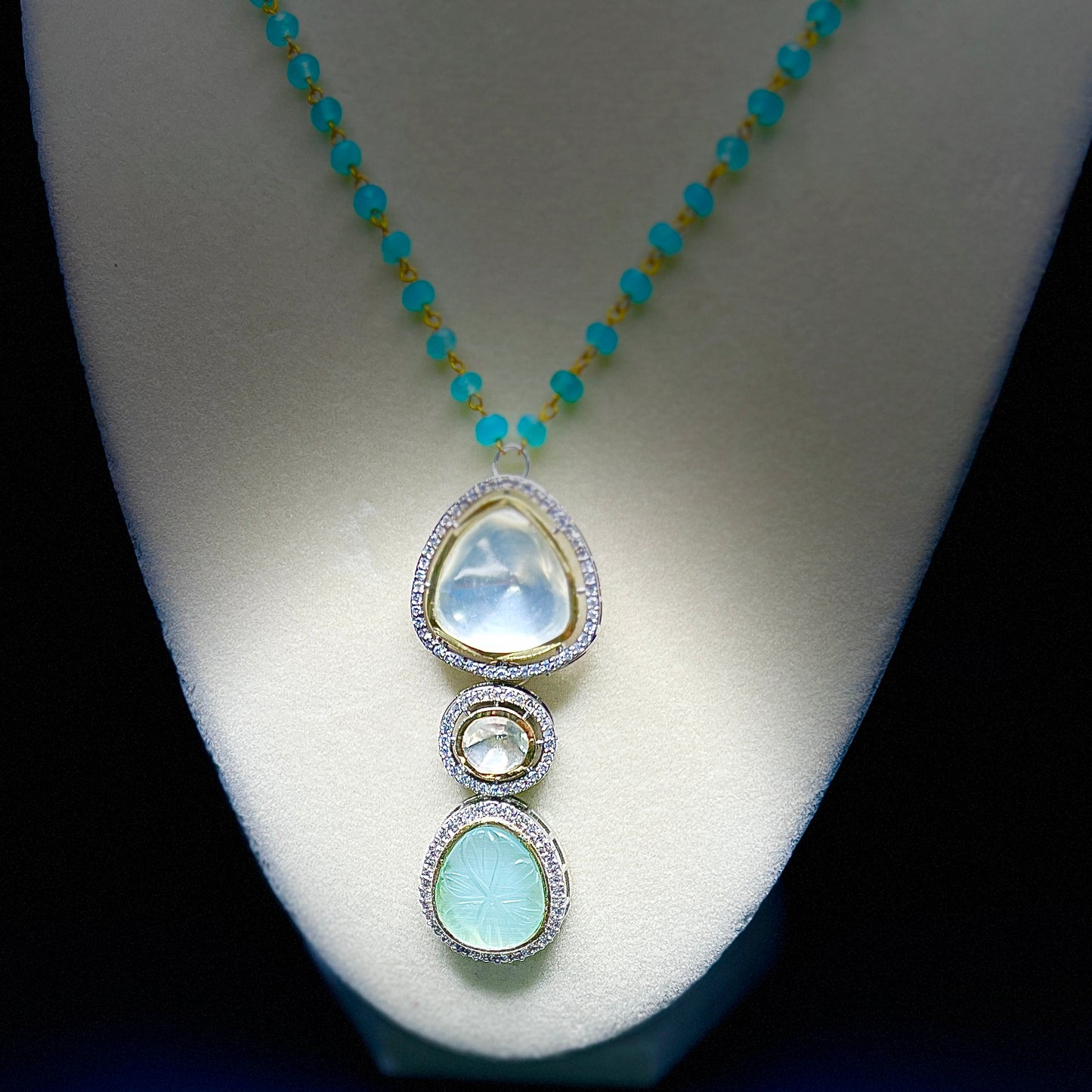 Triple Drop Pendant Necklace with Gemstone Carving |Best Seller |Gift for Her| Eloquent Gift of 2025