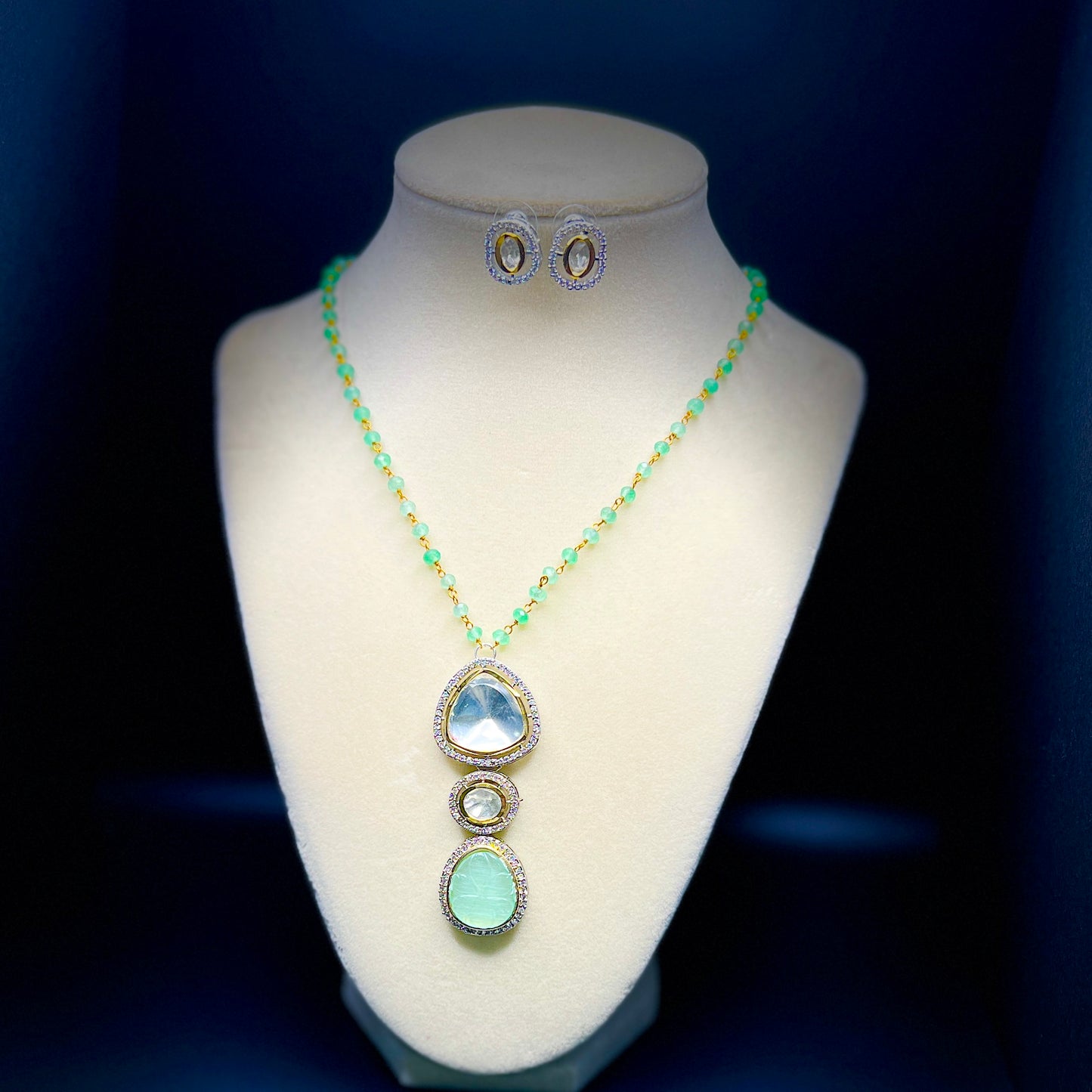 Triple Drop Pendant Necklace with Gemstone Carving |Best Seller |Gift for Her| Eloquent Gift of 2025
