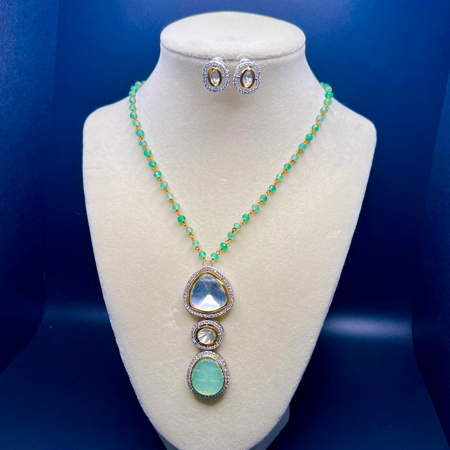Triple Drop Pendant Necklace with Gemstone Carving |Best Seller |Gift for Her| Eloquent Gift of 2025