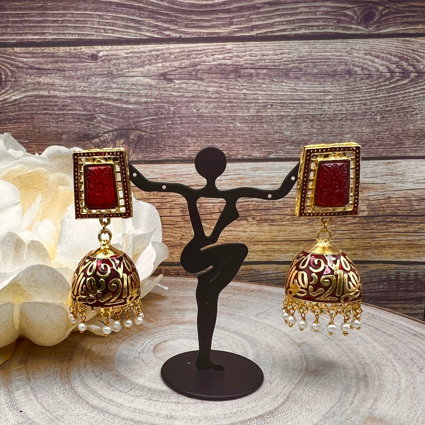 Royal Red Enamel Jhumka Earrings | Gold Plated Handcrafted Statement Jewelry | Ethnic Festival Wear Earrings | Indian Wedding Jewelry