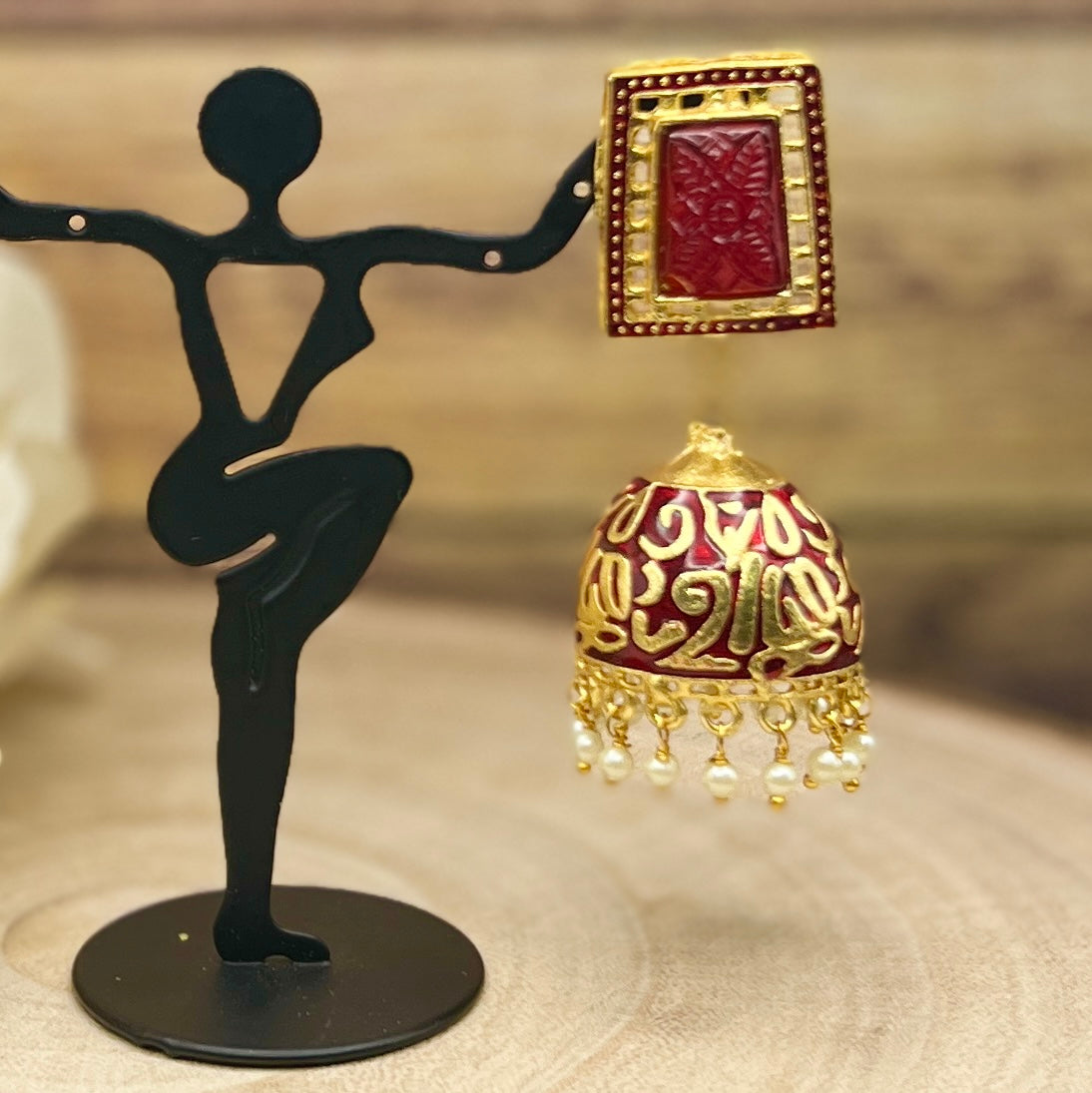 Royal Red Enamel Jhumka Earrings | Gold Plated Handcrafted Statement Jewelry | Ethnic Festival Wear Earrings | Indian Wedding Jewelry