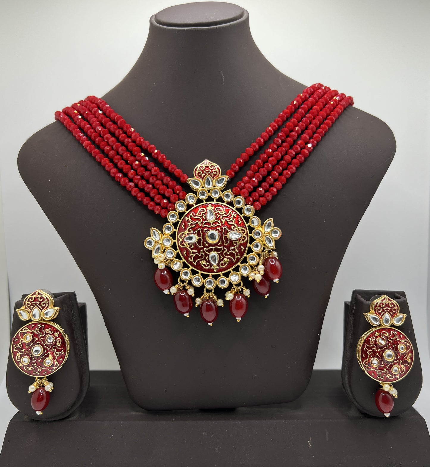 Red Necklace set with large Pendant