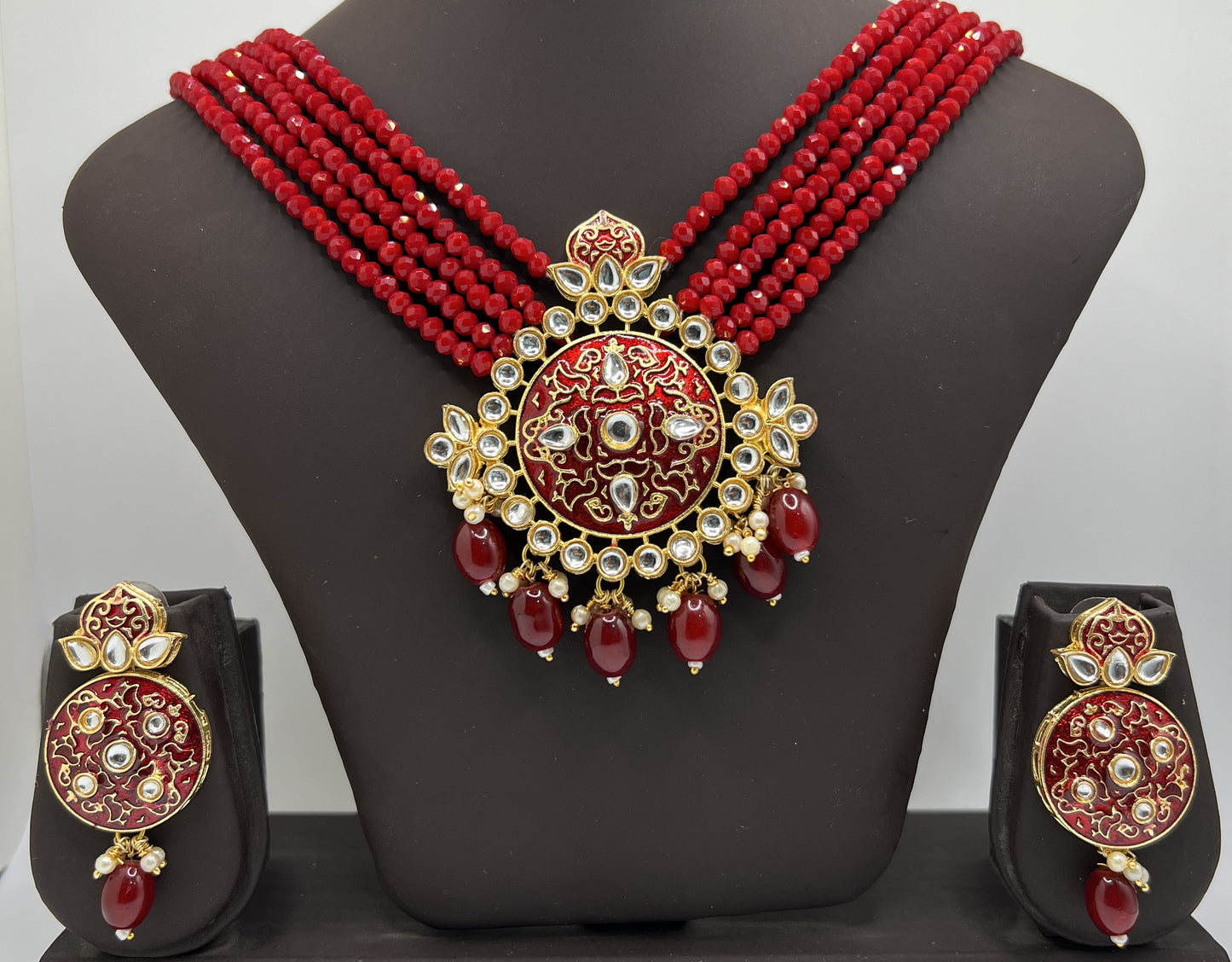 Red Necklace set with large Pendant