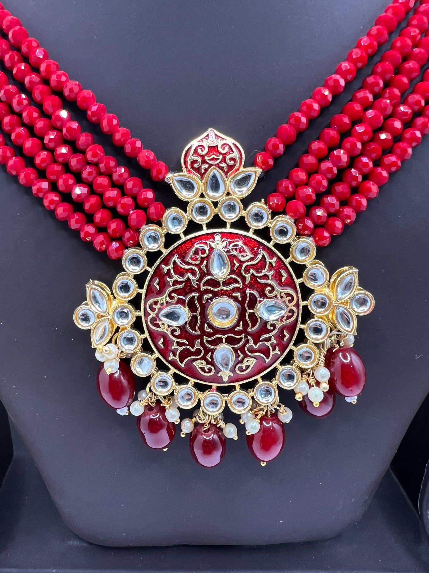 Red Necklace set with large Pendant