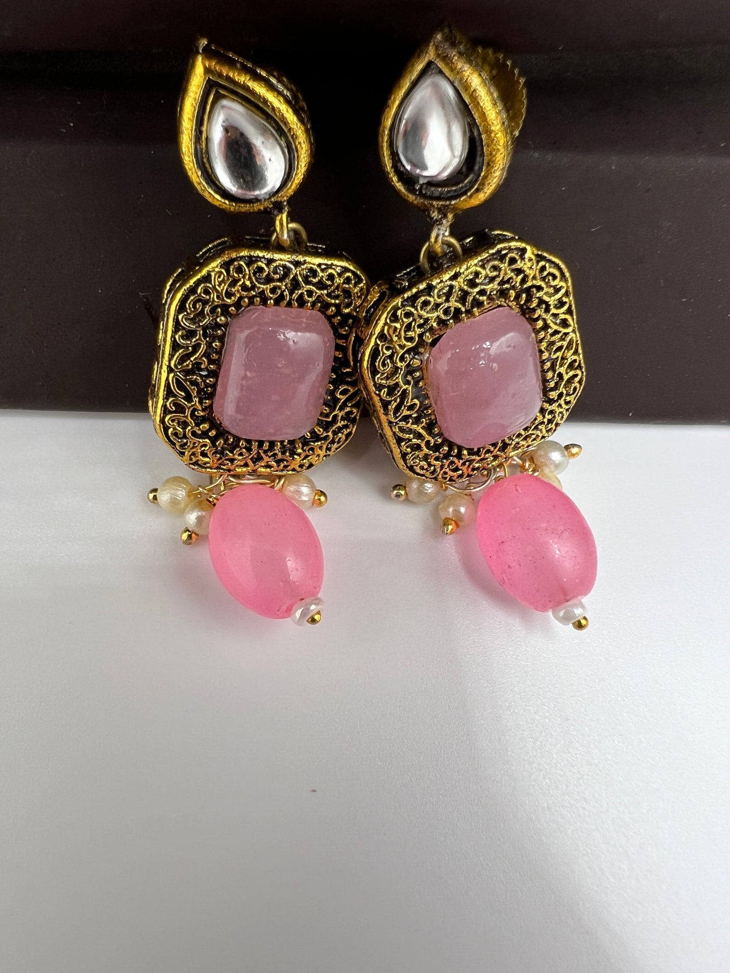 Renaissance Rose: Pink Gemstone Necklace and Earrings Set