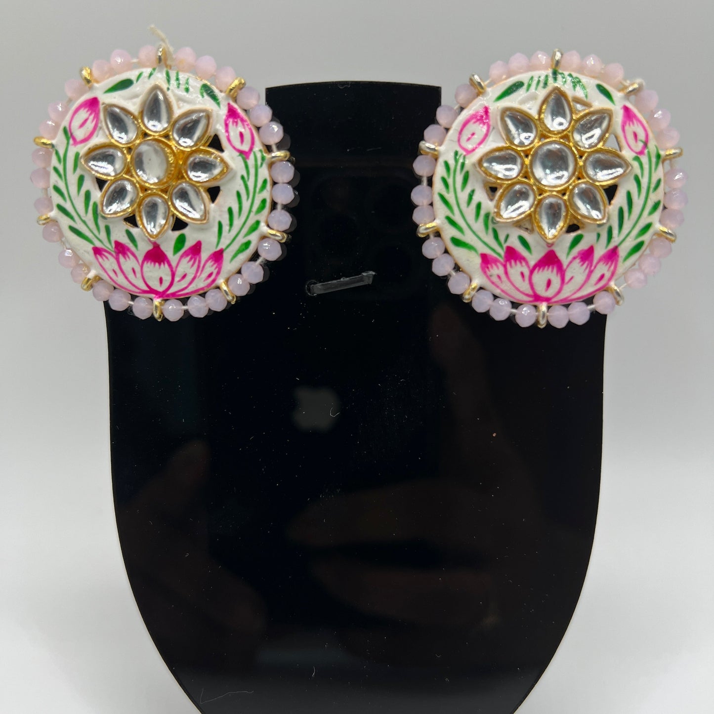 Pink Choker Set with earrings nad large Circular pendant